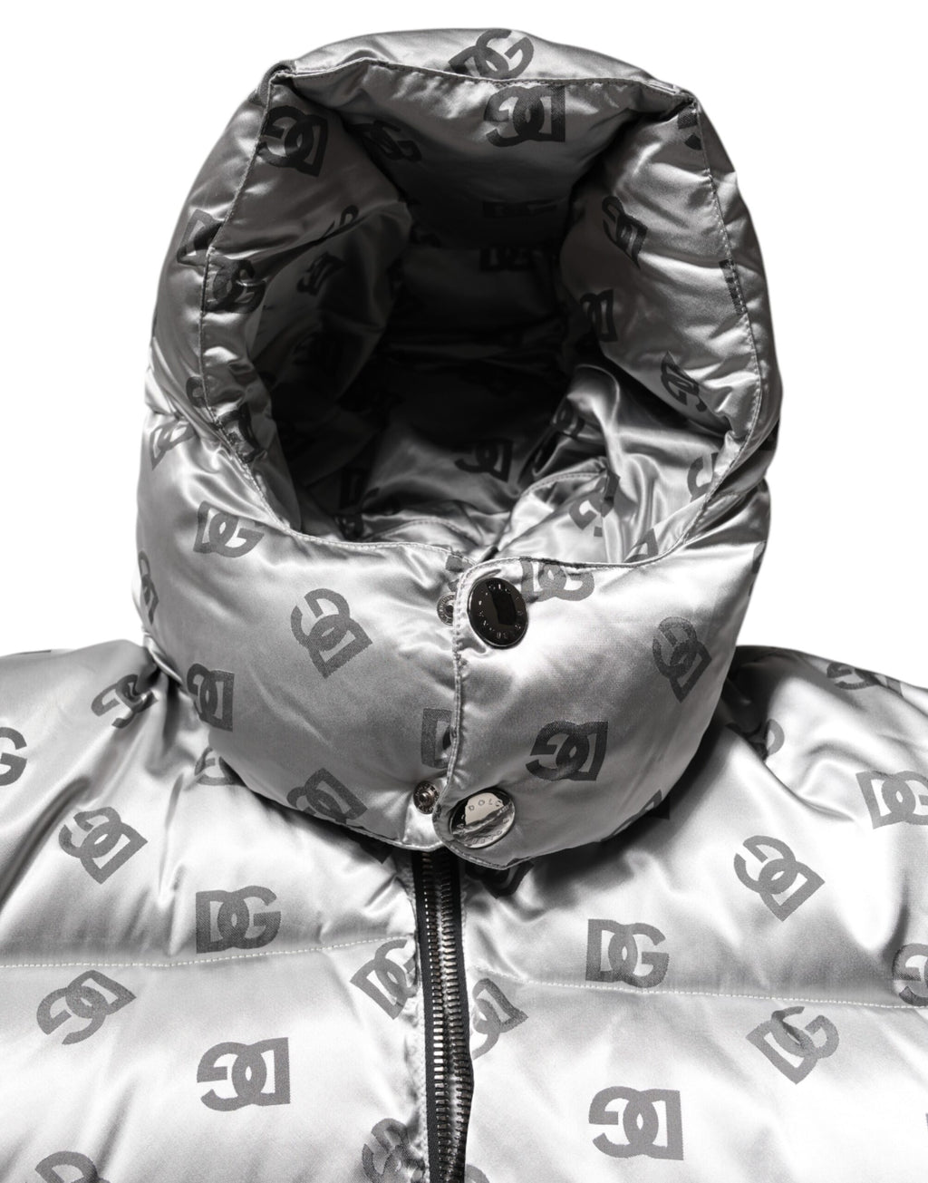 Silver Logo Full Zip Hooded Quilted Jacket