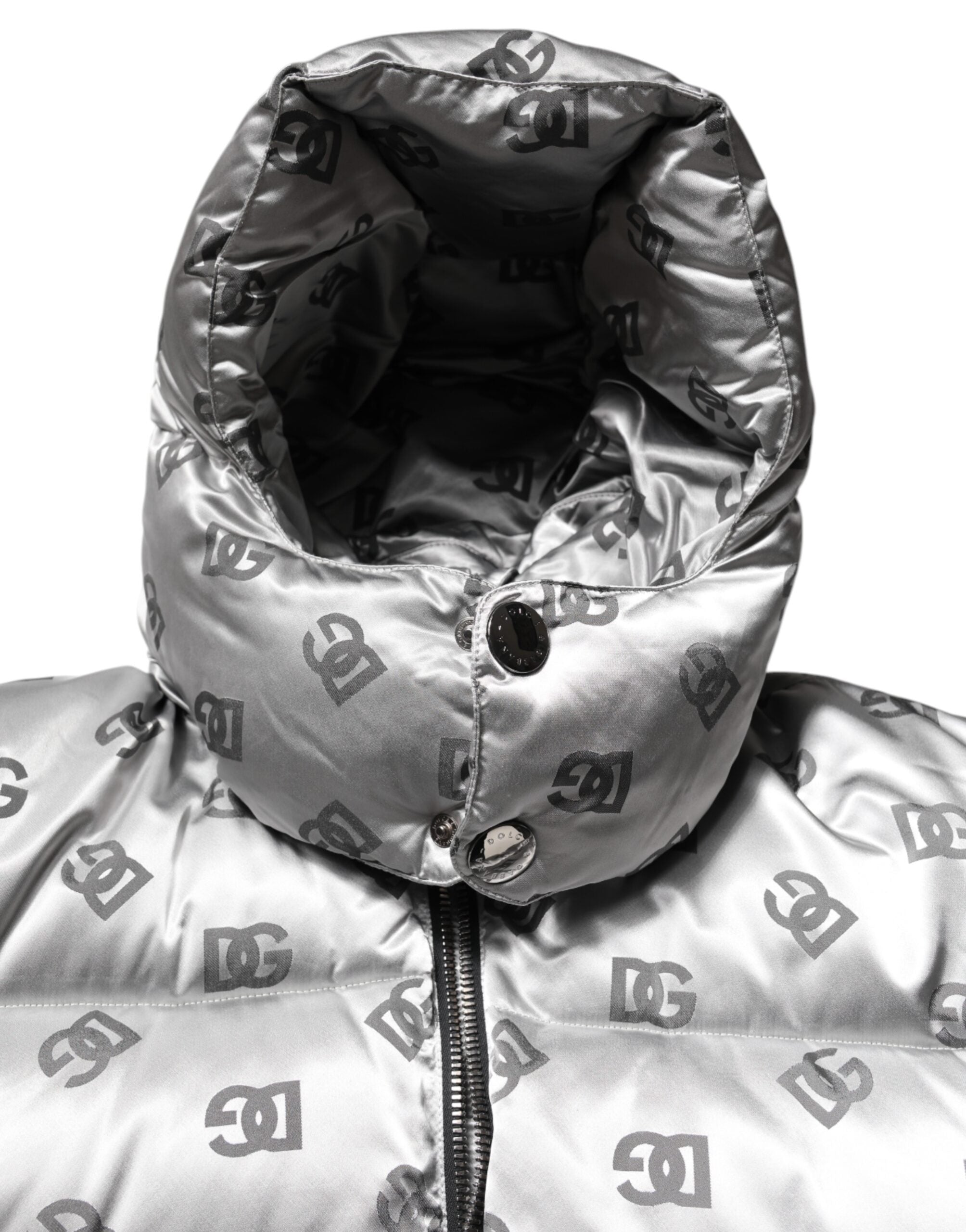 Silver Logo Full Zip Hooded Quilted Jacket