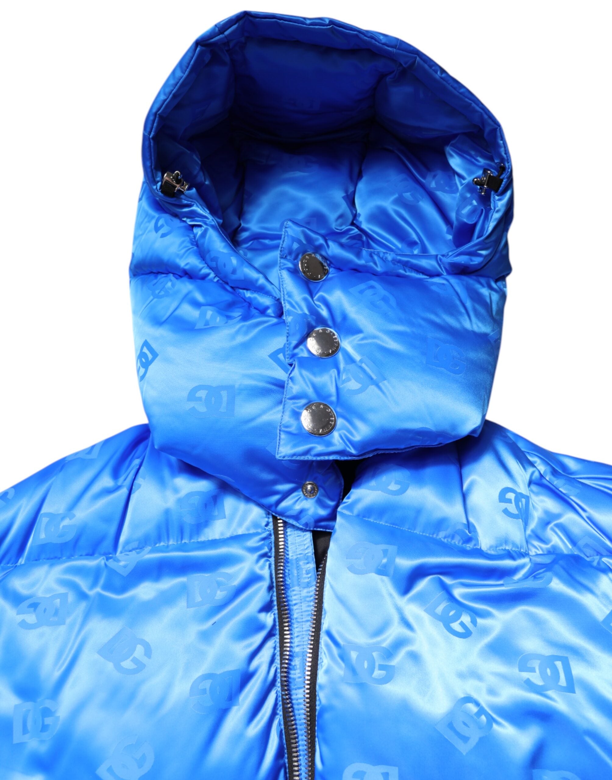 Blue Logo Full Zip Hooded Quilted Jacket