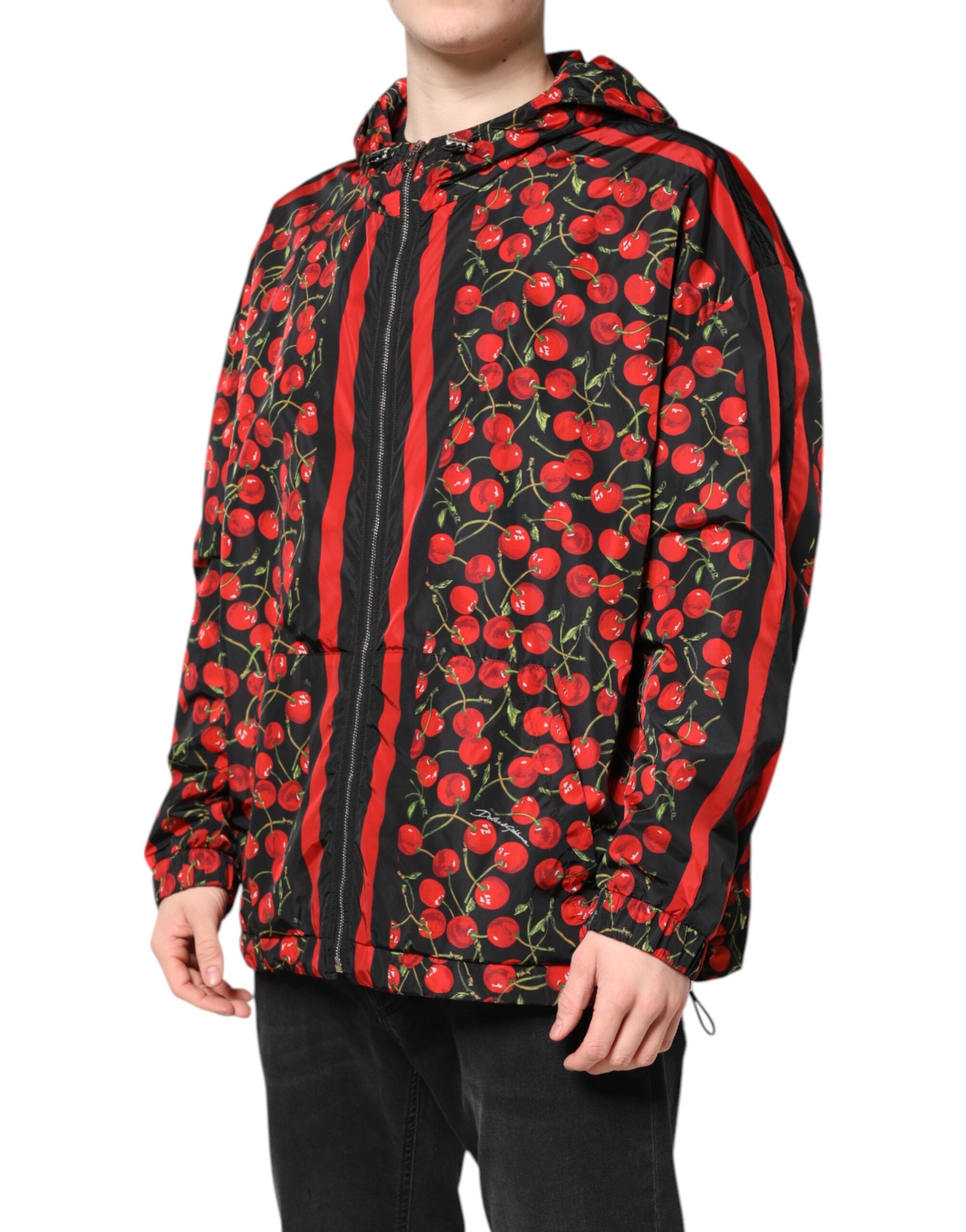 Black Cherry Print Hooded Windbreaker Jacket