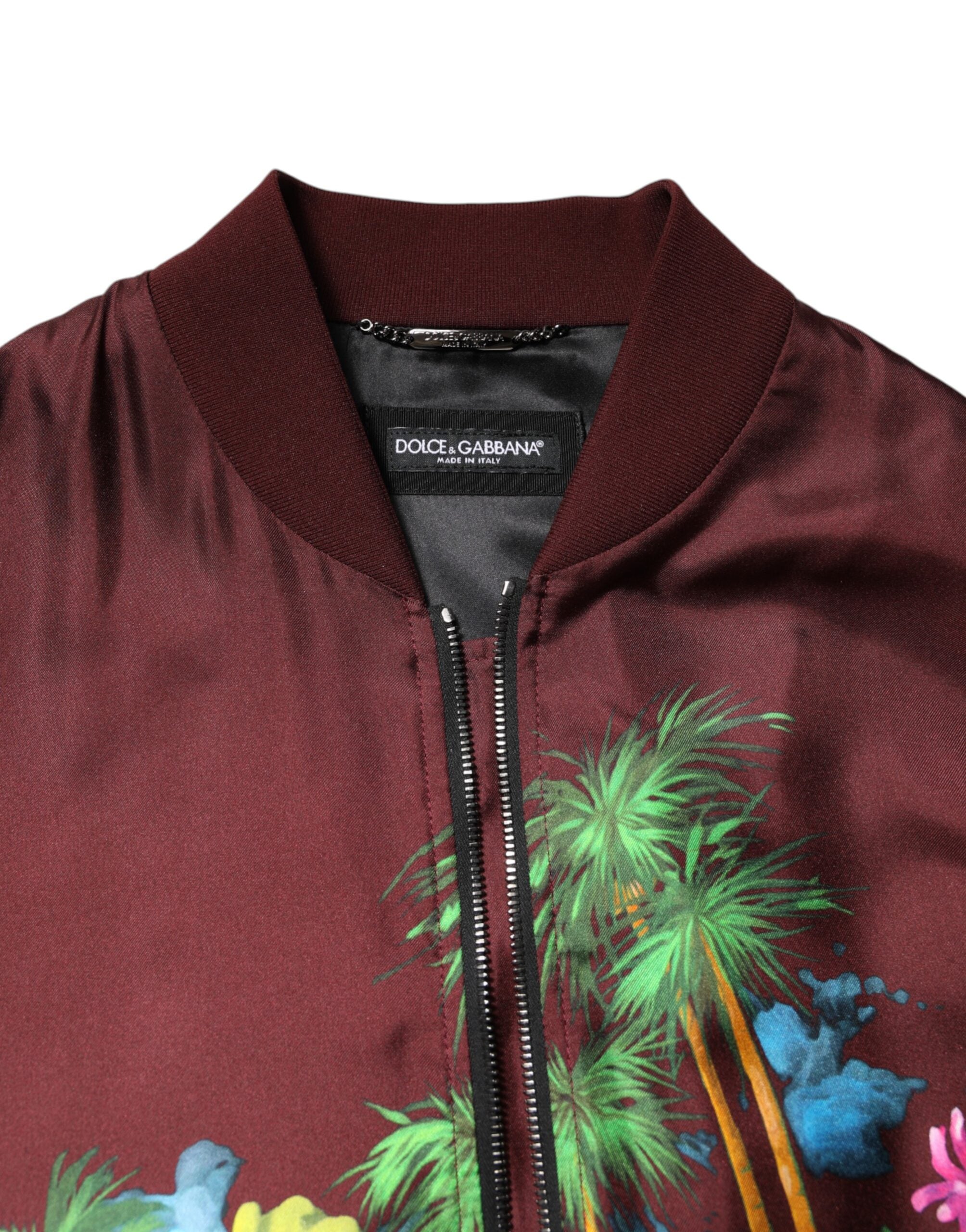 Maroon Floral Print Full Zip Bomber Jacket