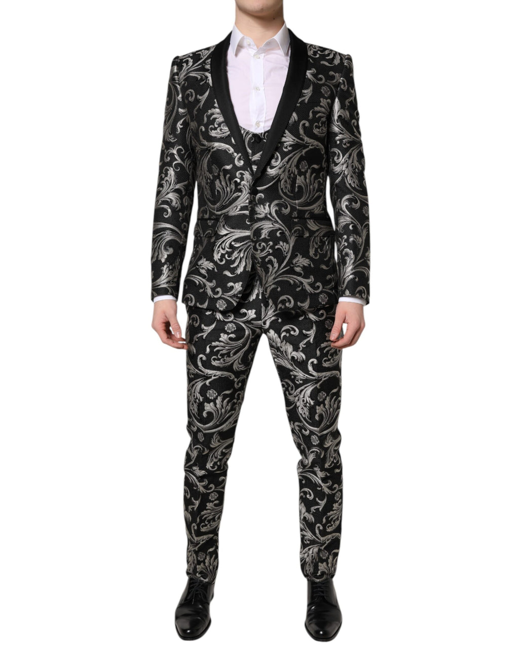 Black Gray MARTINI Jacquard Men 3 Piece Suit
