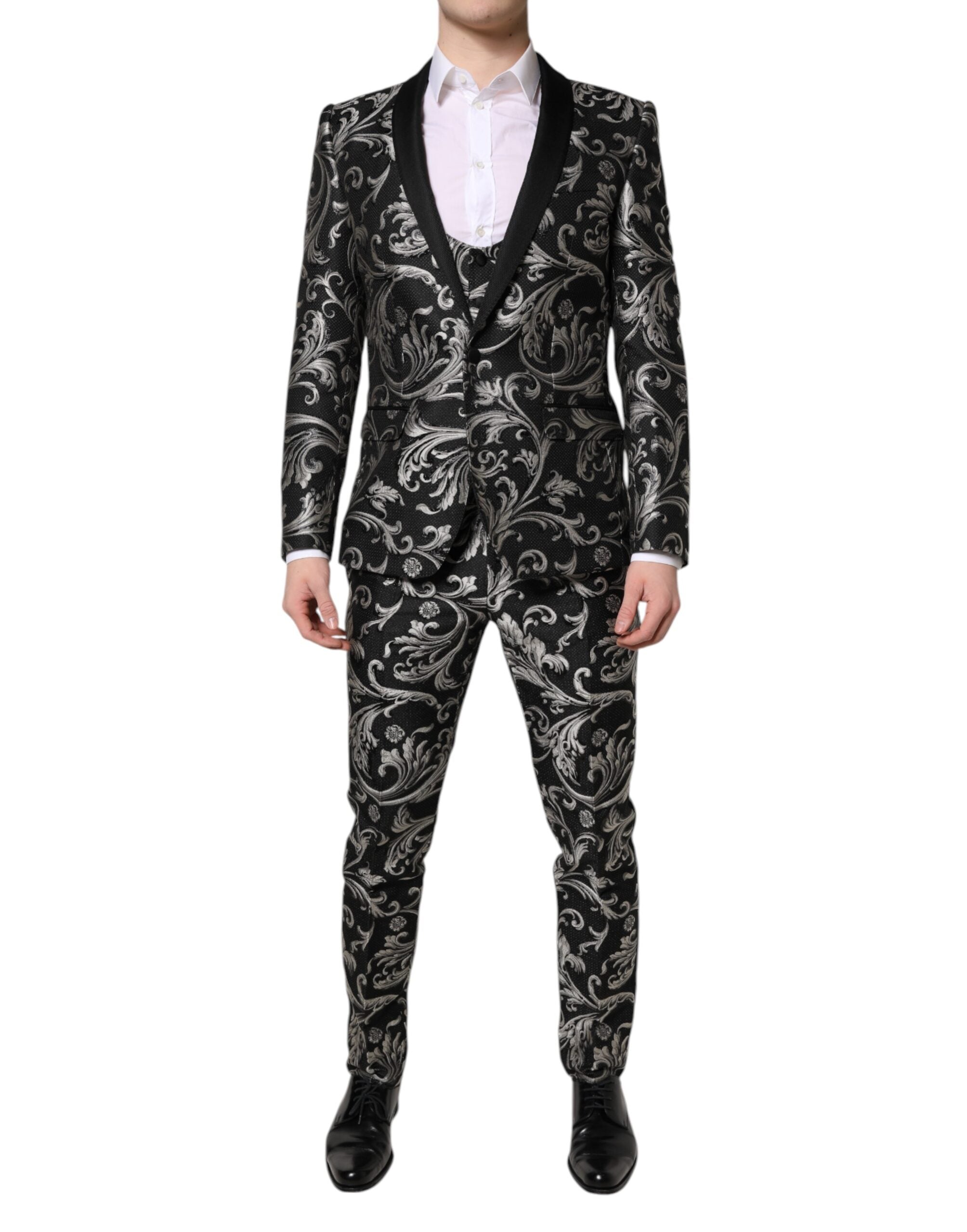 Black Gray MARTINI Jacquard Men 3 Piece Suit