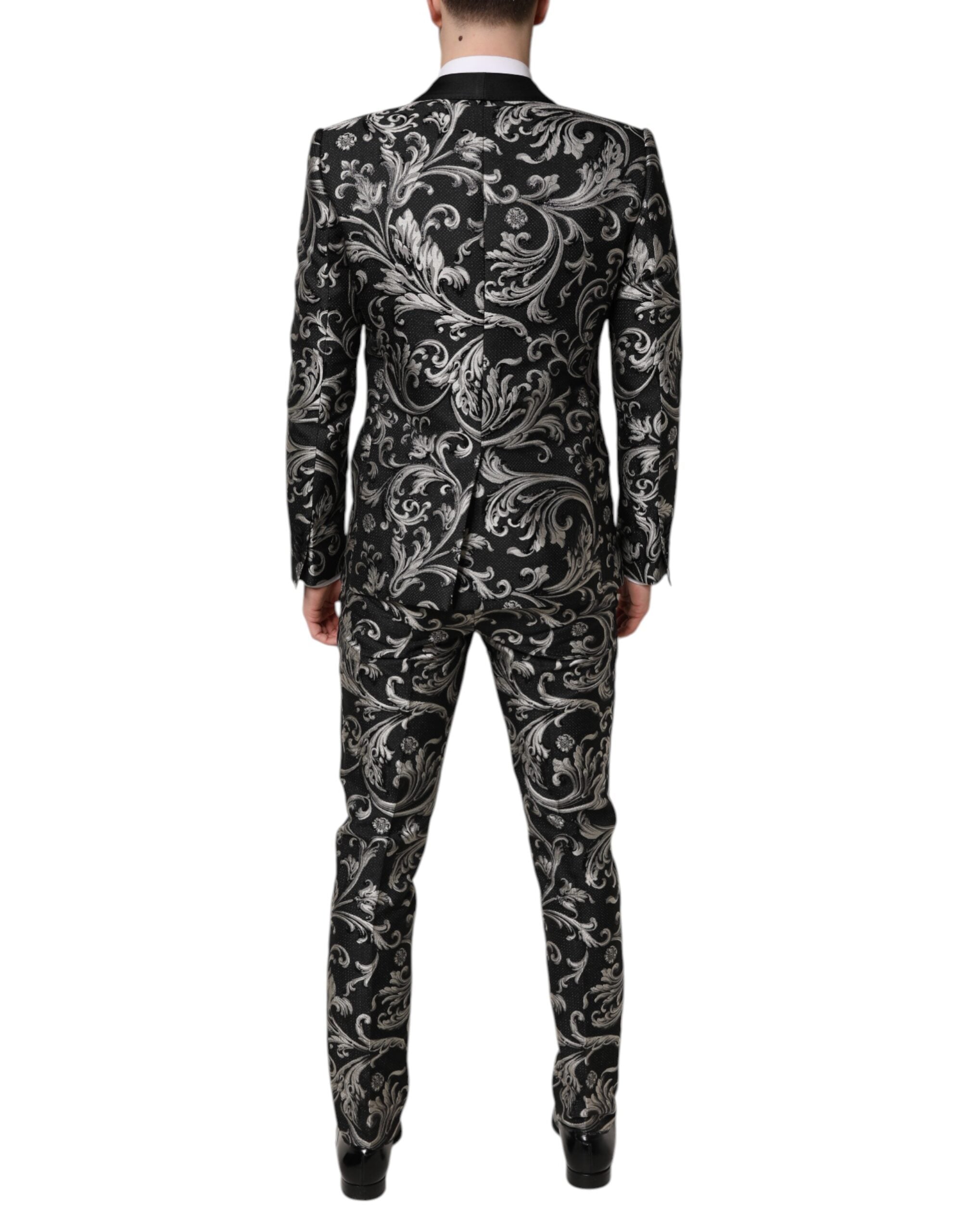 Black Gray MARTINI Jacquard Men 3 Piece Suit