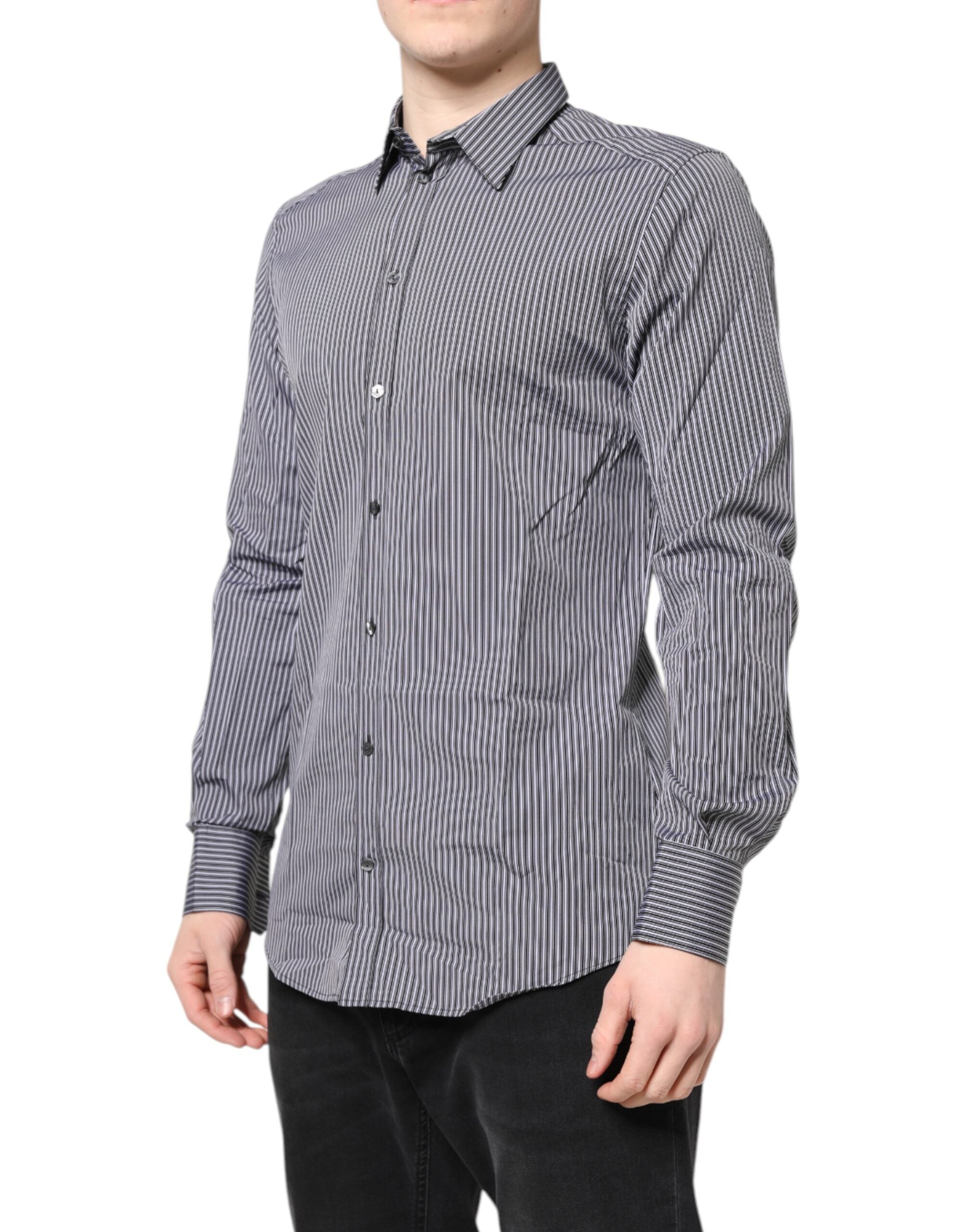 Black White Striped GOLD Formal Dress Shirt