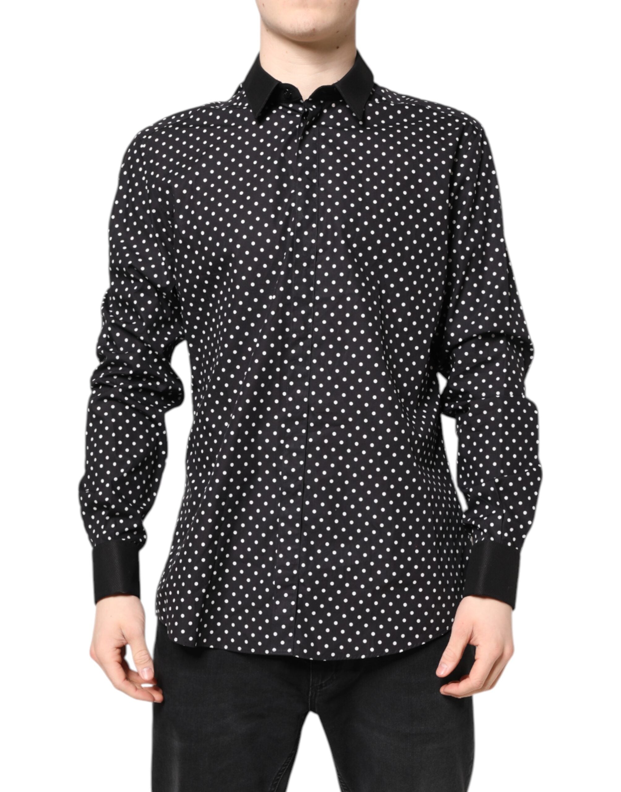Black Polka Dot Cotton Formal Dress Shirt