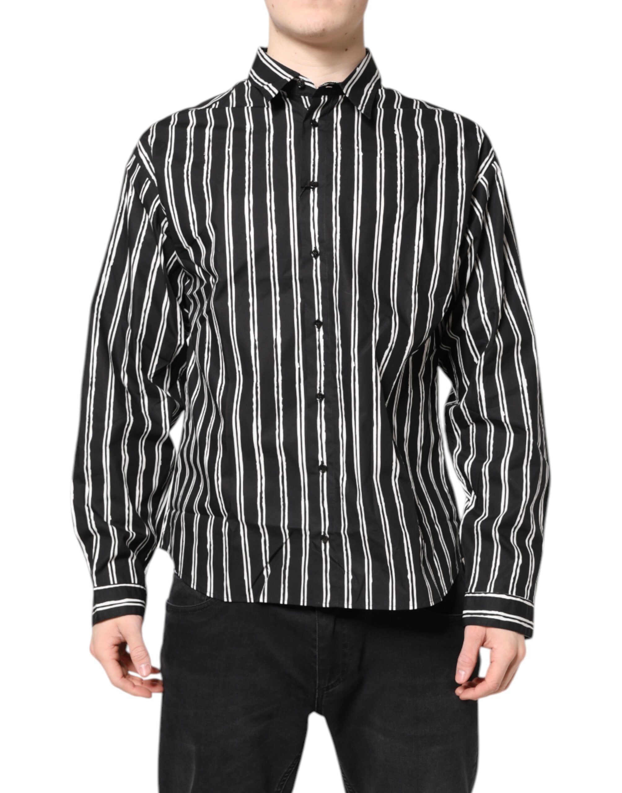 Black White Striped Cotton Dress Shirt