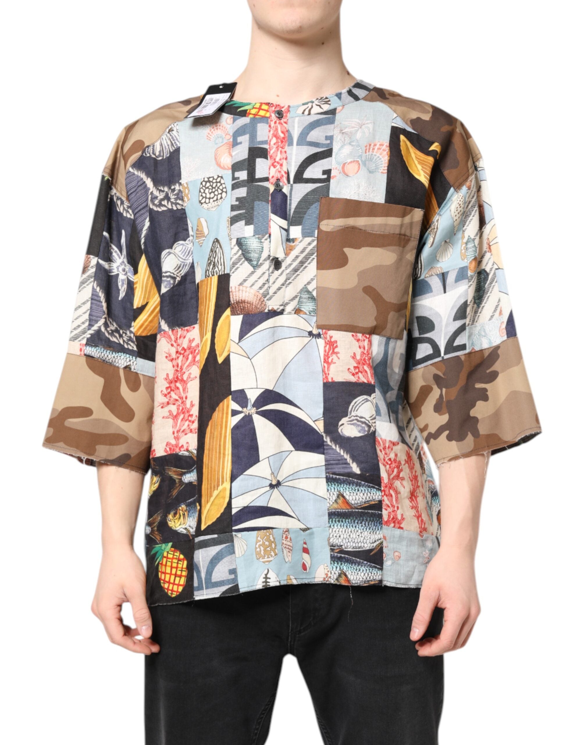 Multicolor Patchwork Short Sleeves Shirt