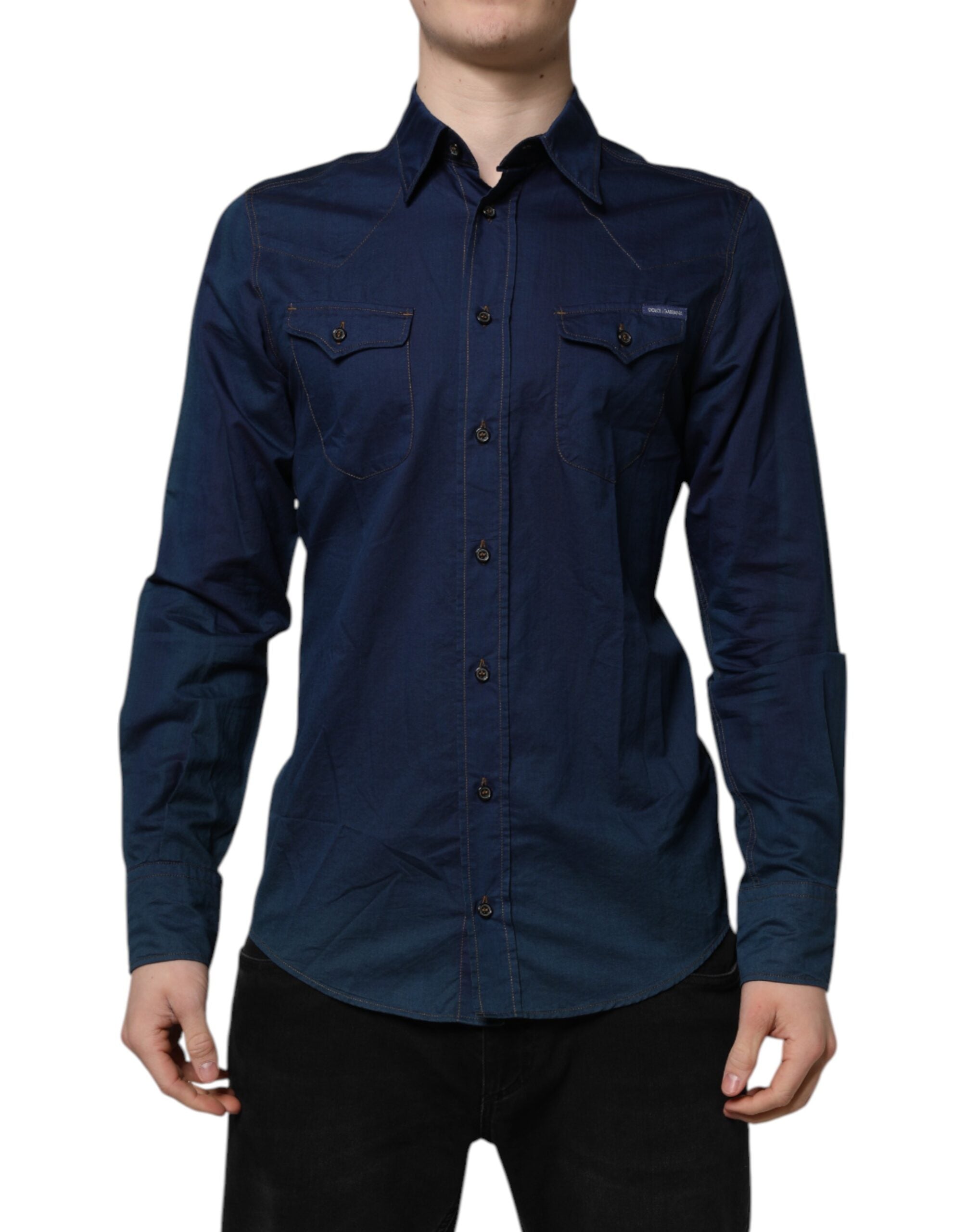 Blue Cotton GOLD Long Sleeves Casual Shirt
