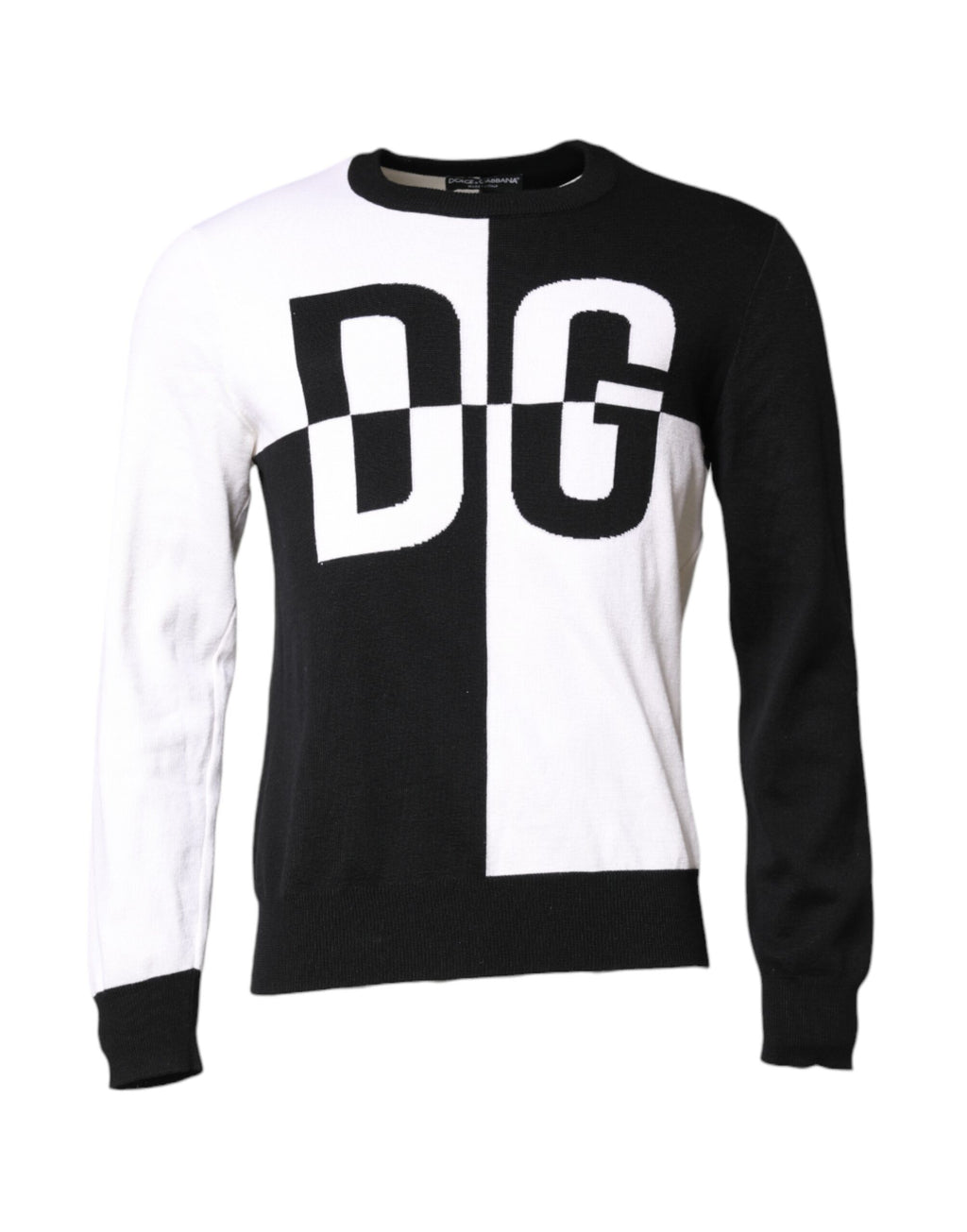 Black White Knit Logo Print Pullover Sweater