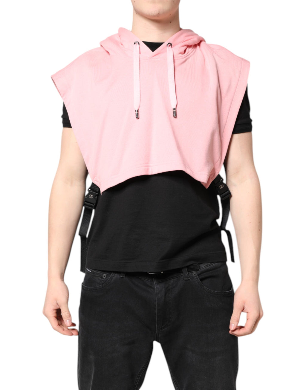 Pink Cotton Hooded Men Sportswear Vest Sweater