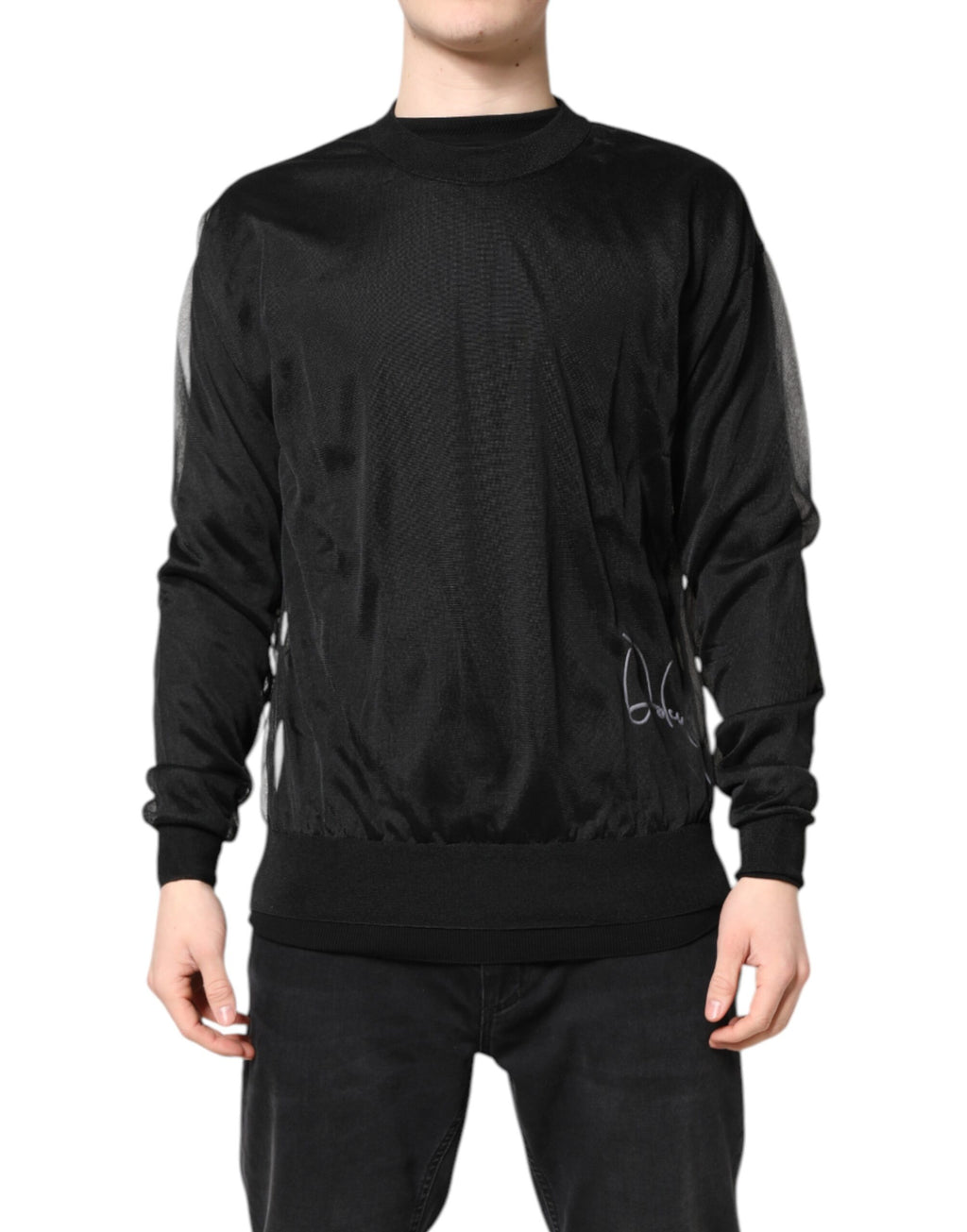 Black Logo Knitted Crewneck Pullover Sweater