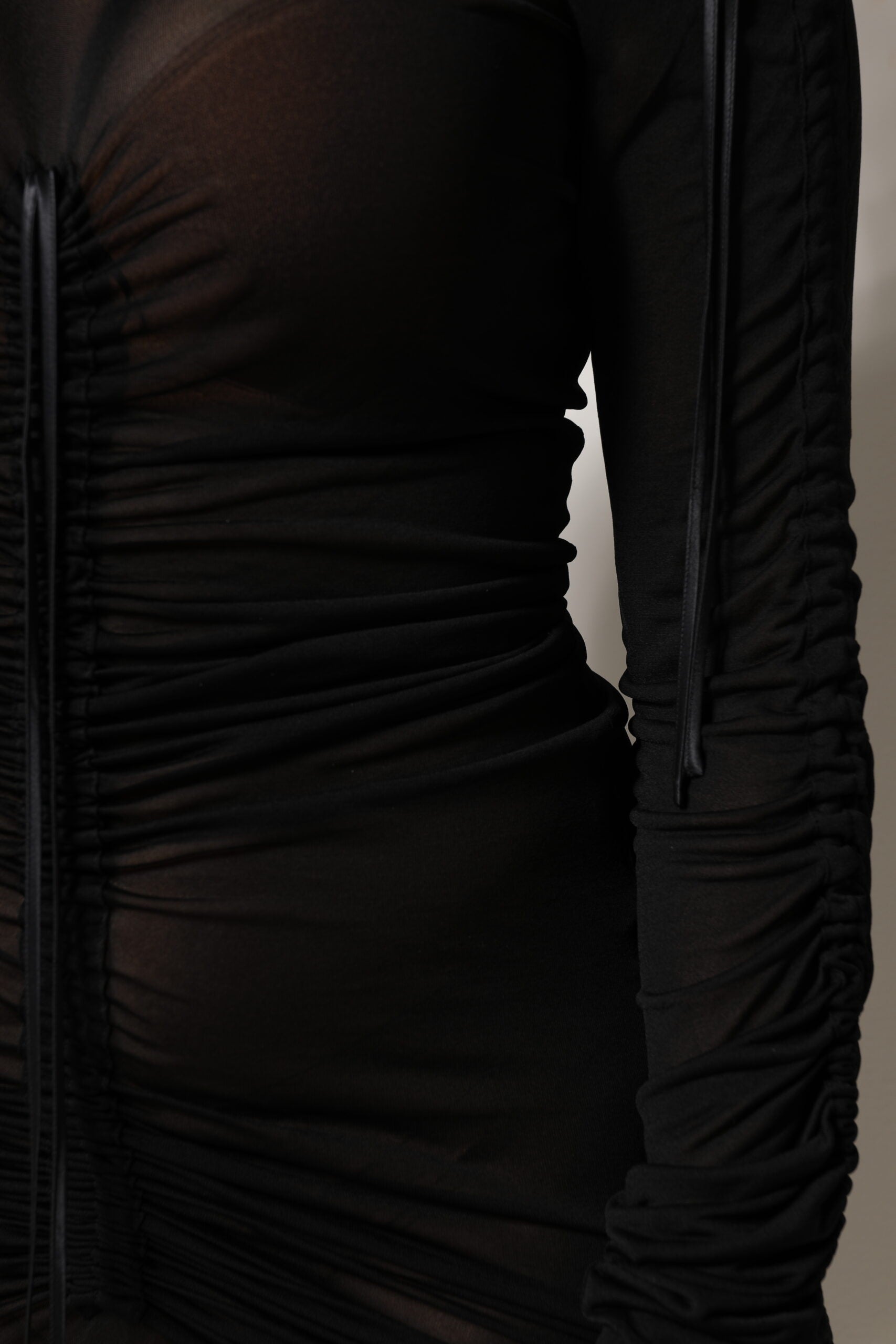 Black Mesh Trim Bodycon Long Sheath Dress