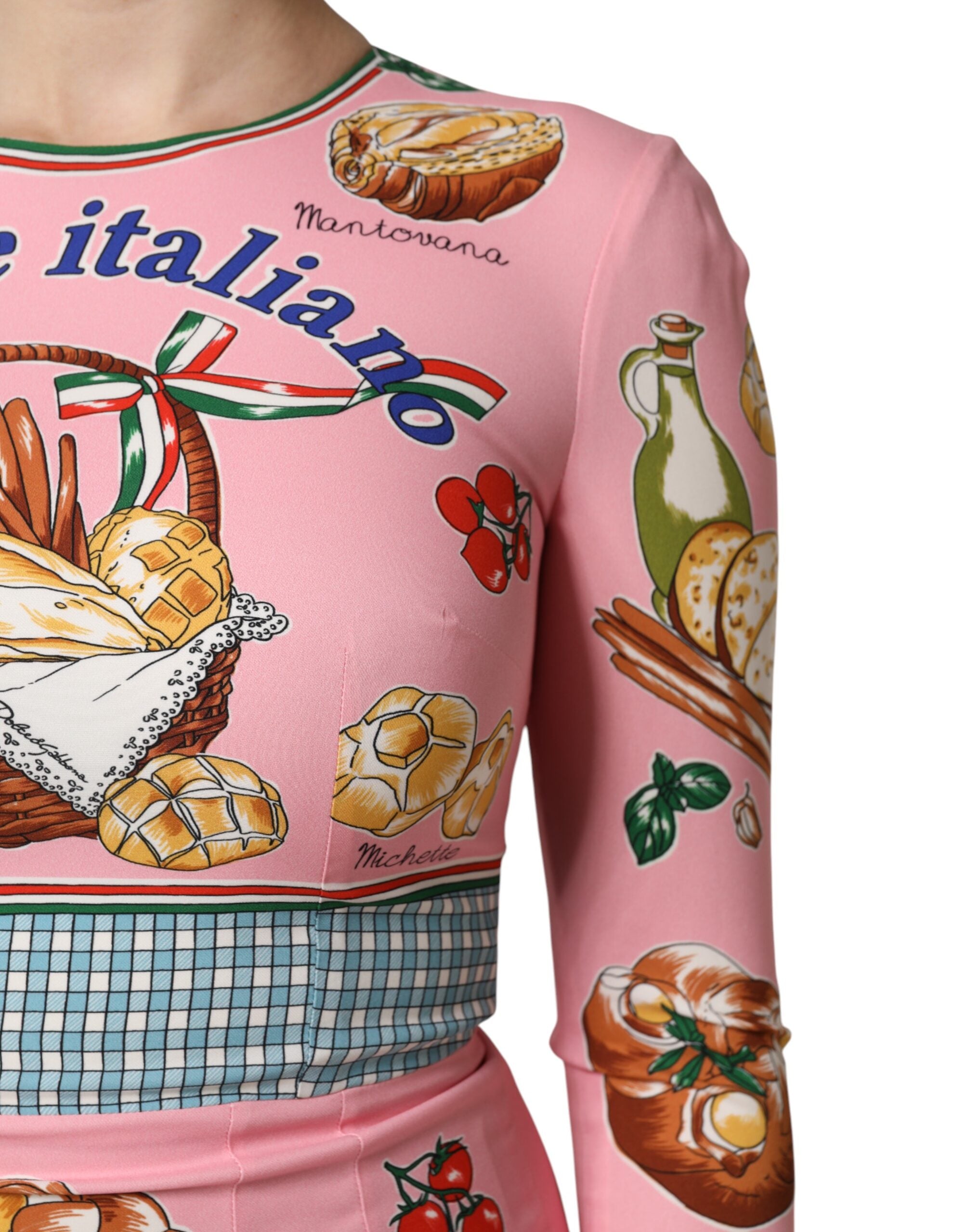 Pink Pastry Print Bodycon Sheath Midi Dress