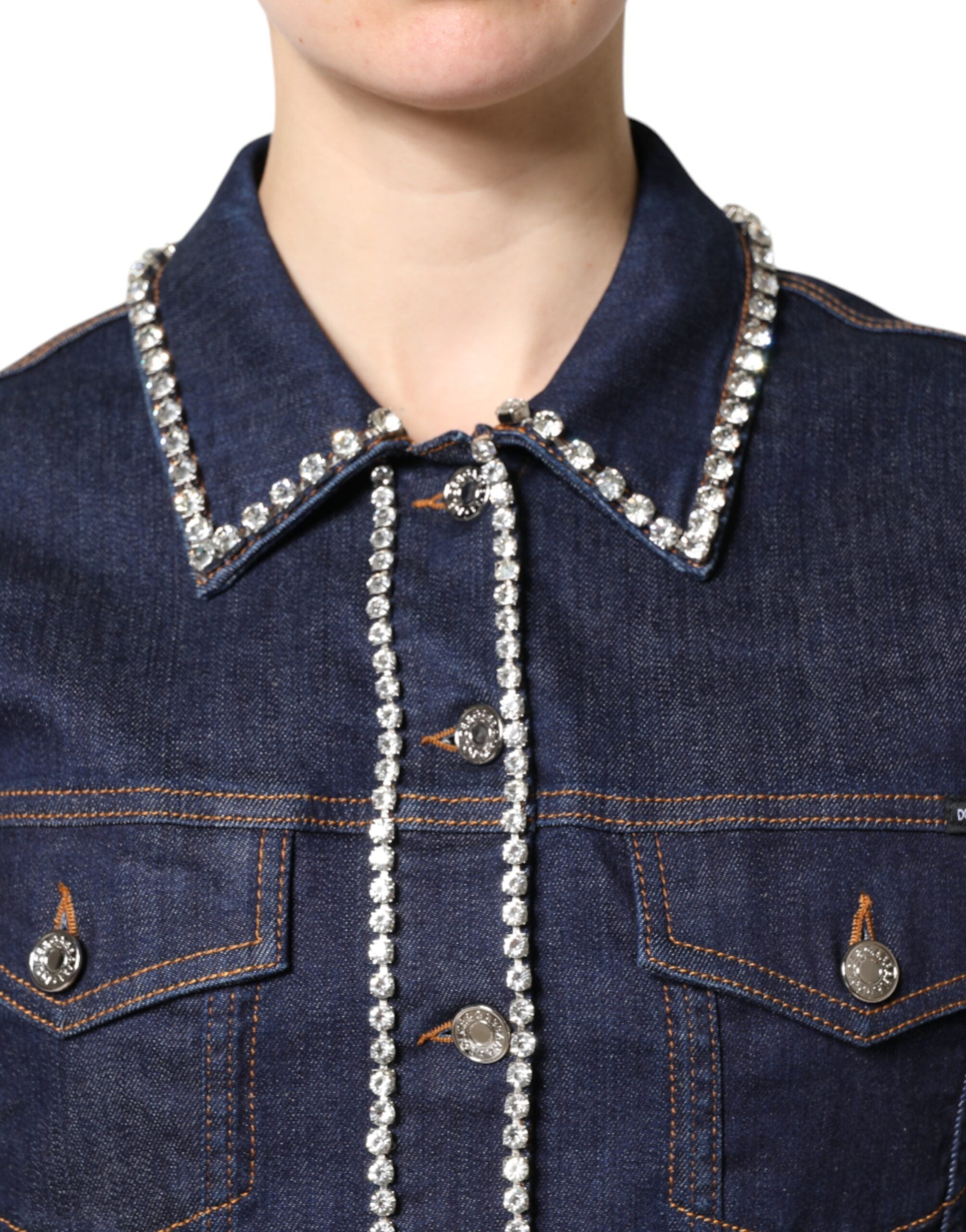 Blue Denim Cotton Crystal Embellished Jacket