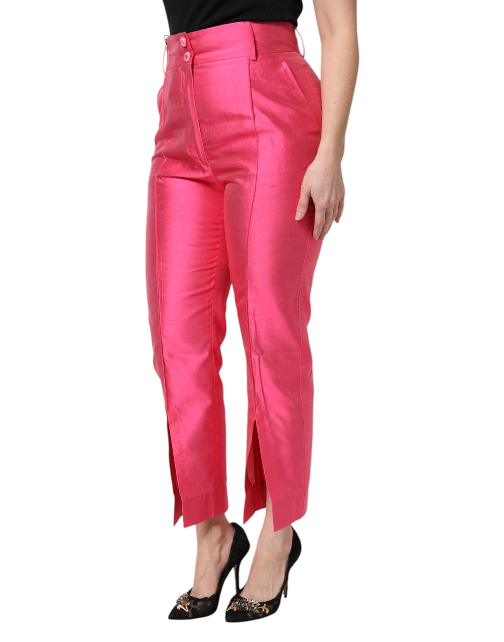 Pink Silk High Waist Tapered Pants