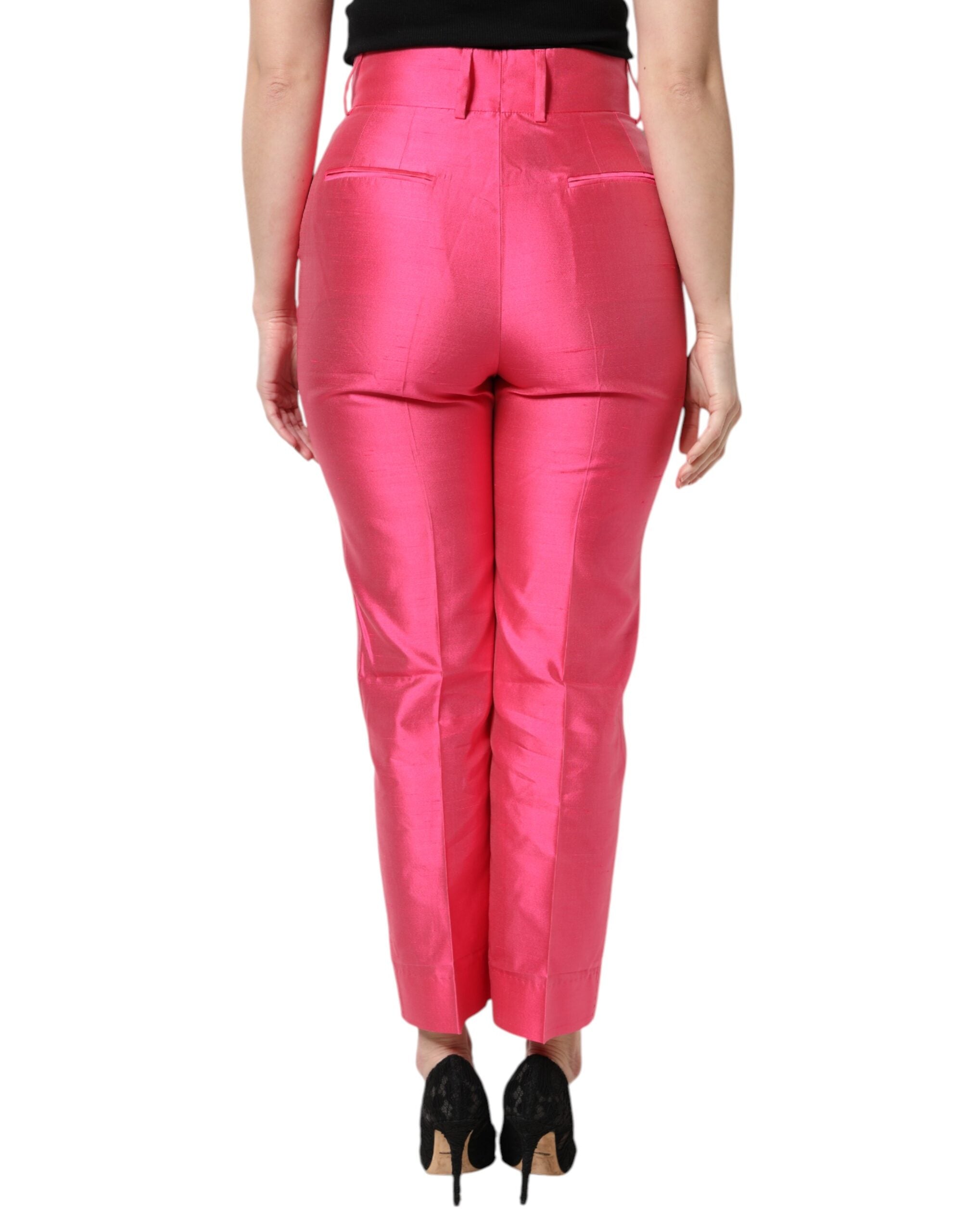 Pink Silk High Waist Tapered Pants