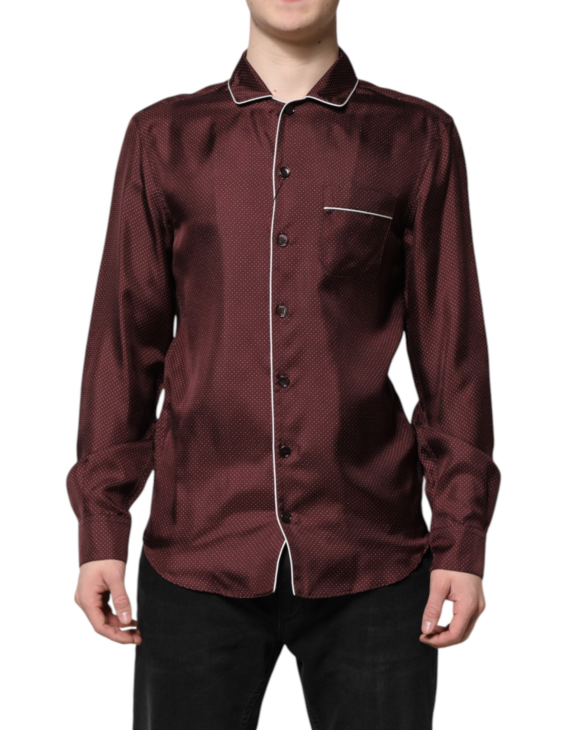 Burgundy Silk Dotted Long Sleeves Shirt