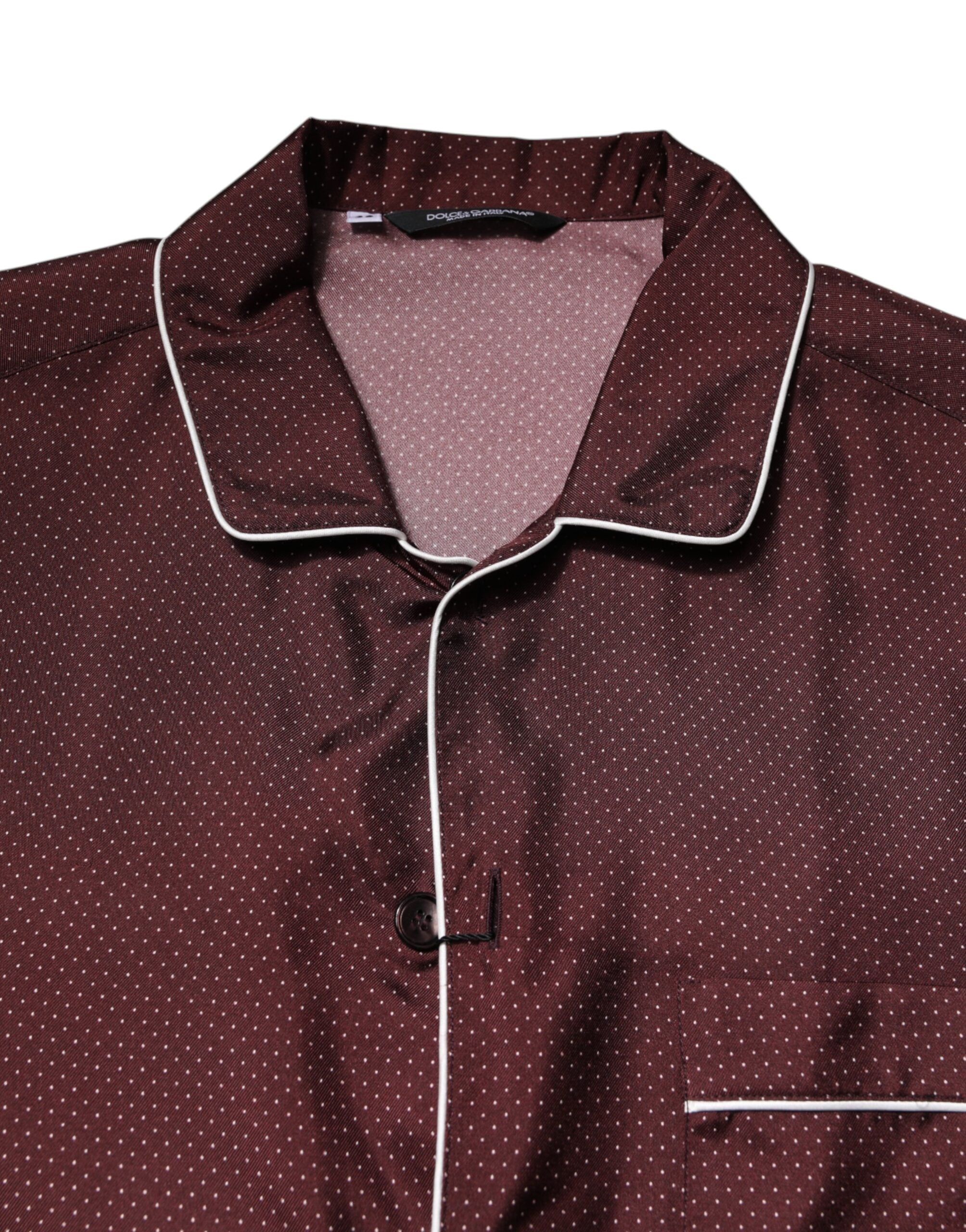 Burgundy Silk Dotted Long Sleeves Shirt