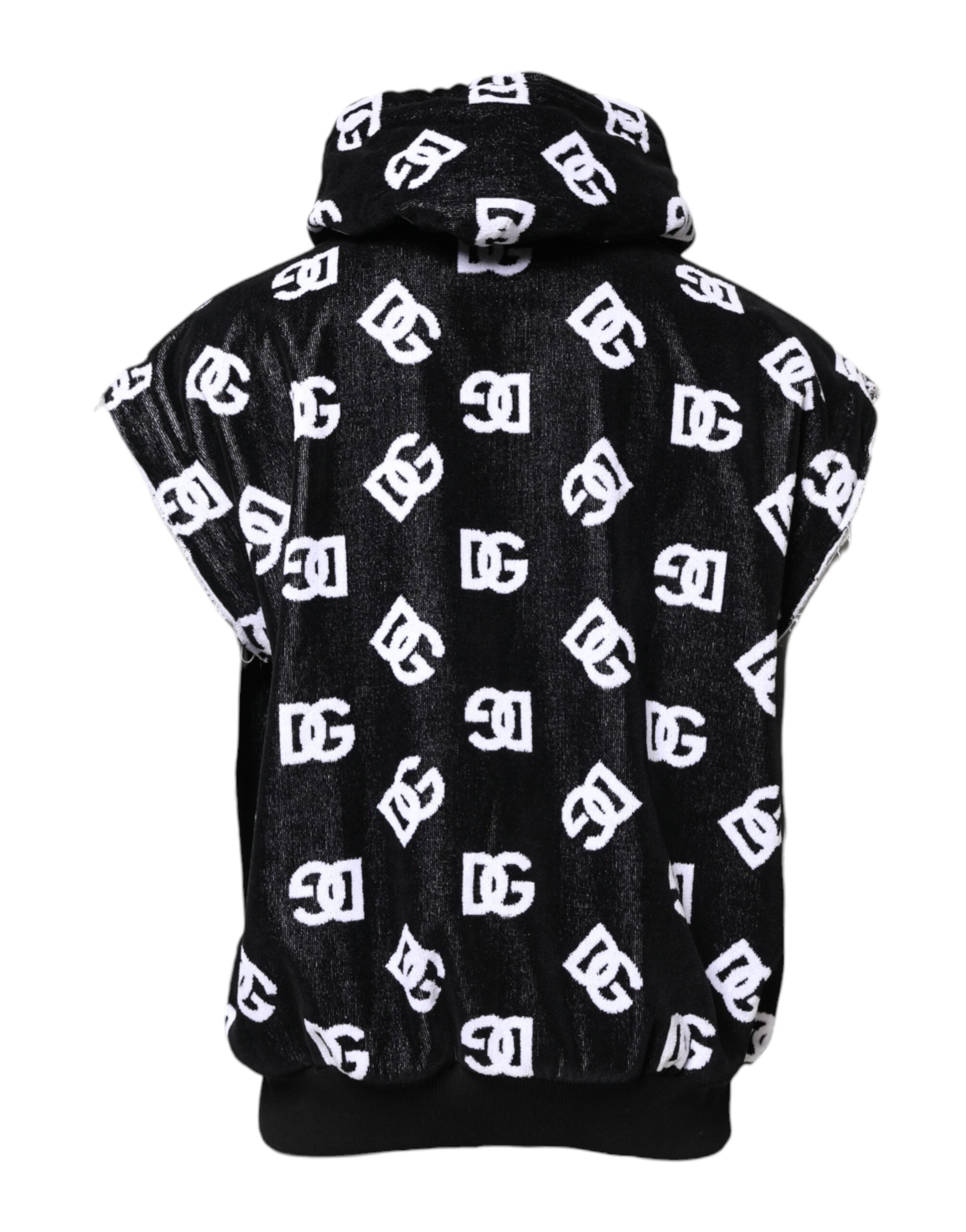 Black DG Cotton Hooded Sleeveless Sweater