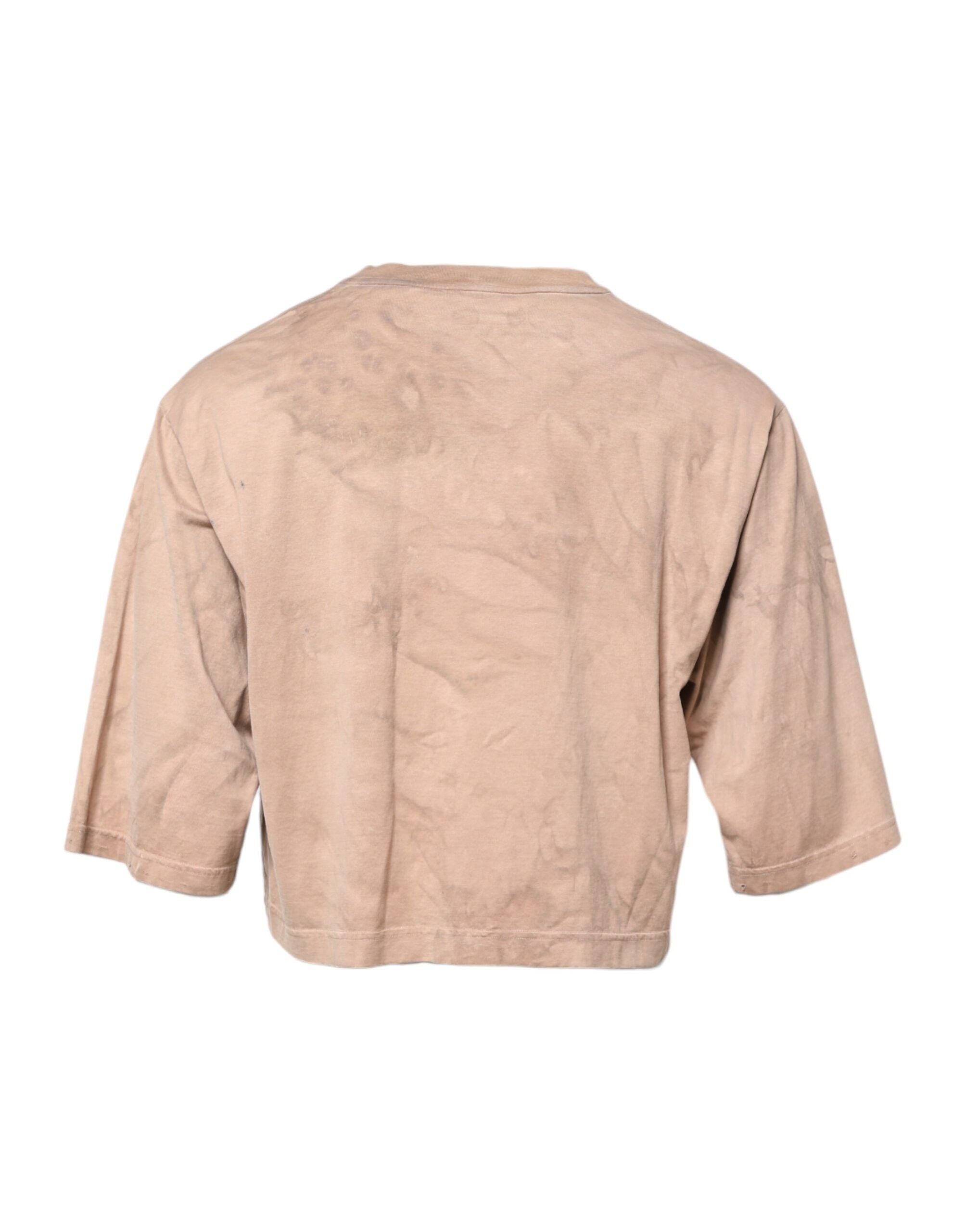 Beige Tie Dye Logo Print Cropped T-shirt