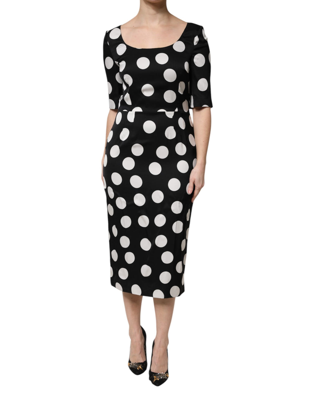 Black White Polka Dot Sheath Midi Dress