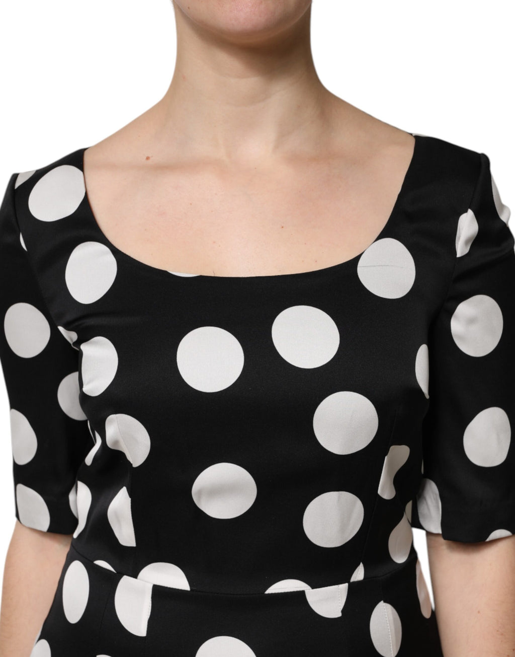 Black White Polka Dot Sheath Midi Dress