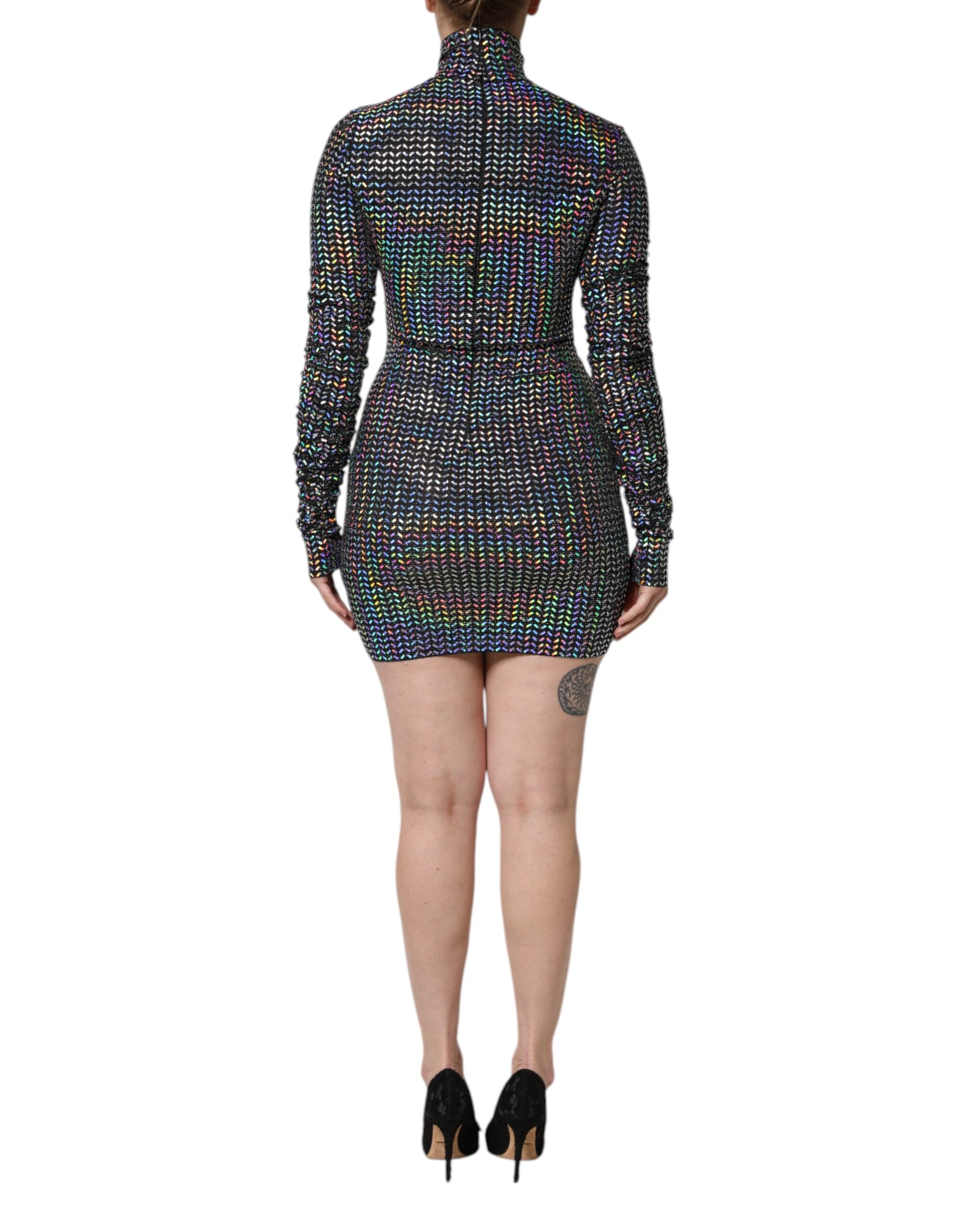 Dolce & Gabbana Black Embellished Nylon Bodycon Mini Dress