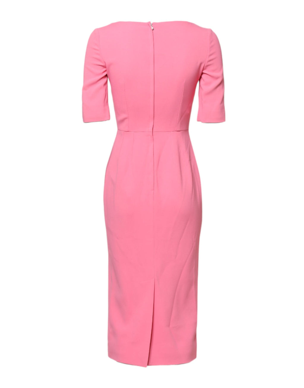 Pink Viscose Short Sleeve Sheath Midi Dress