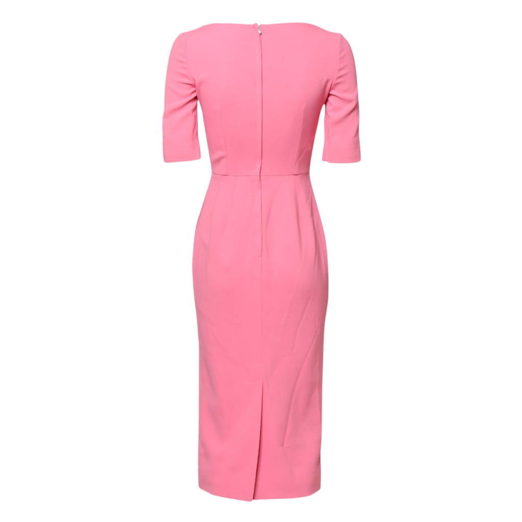Pink Viscose Short Sleeve Sheath Midi Dress