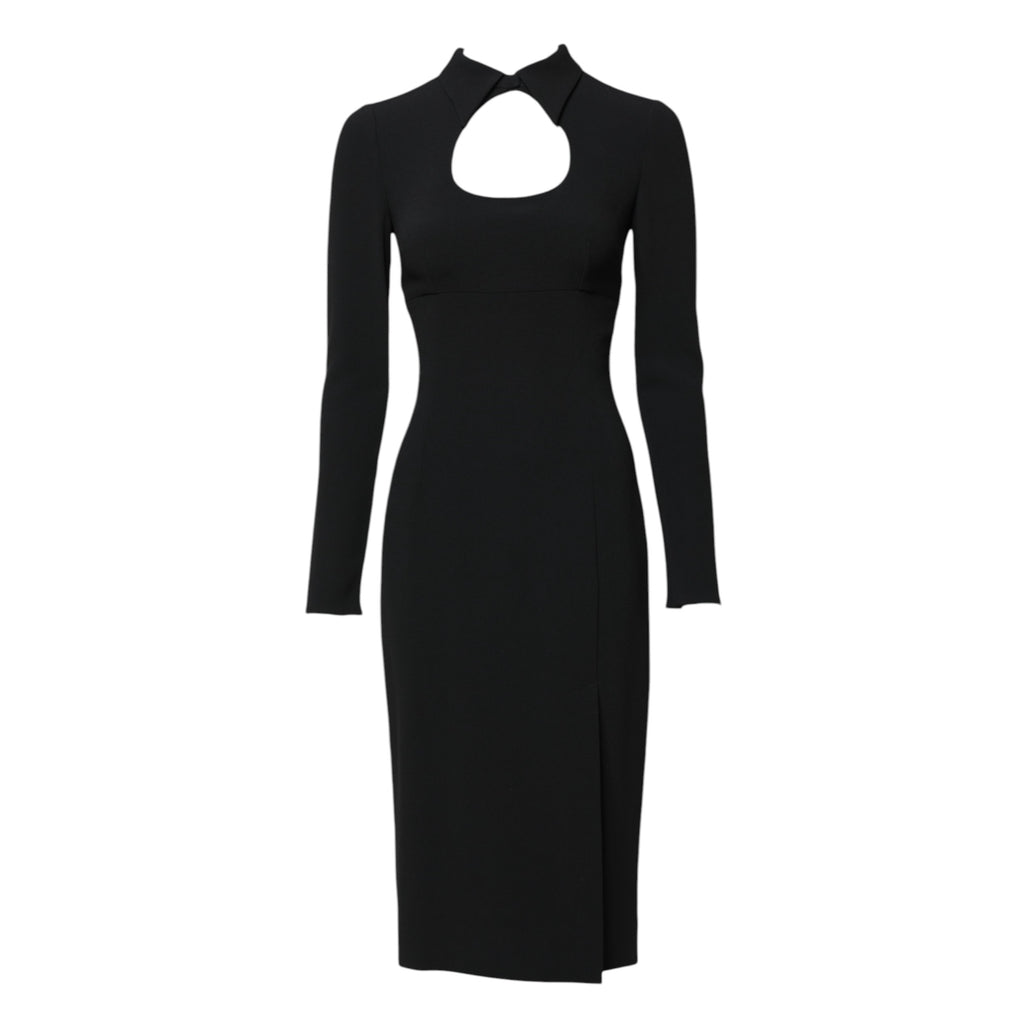 Black Long Sleeves Bodycon Sheath Midi Dress