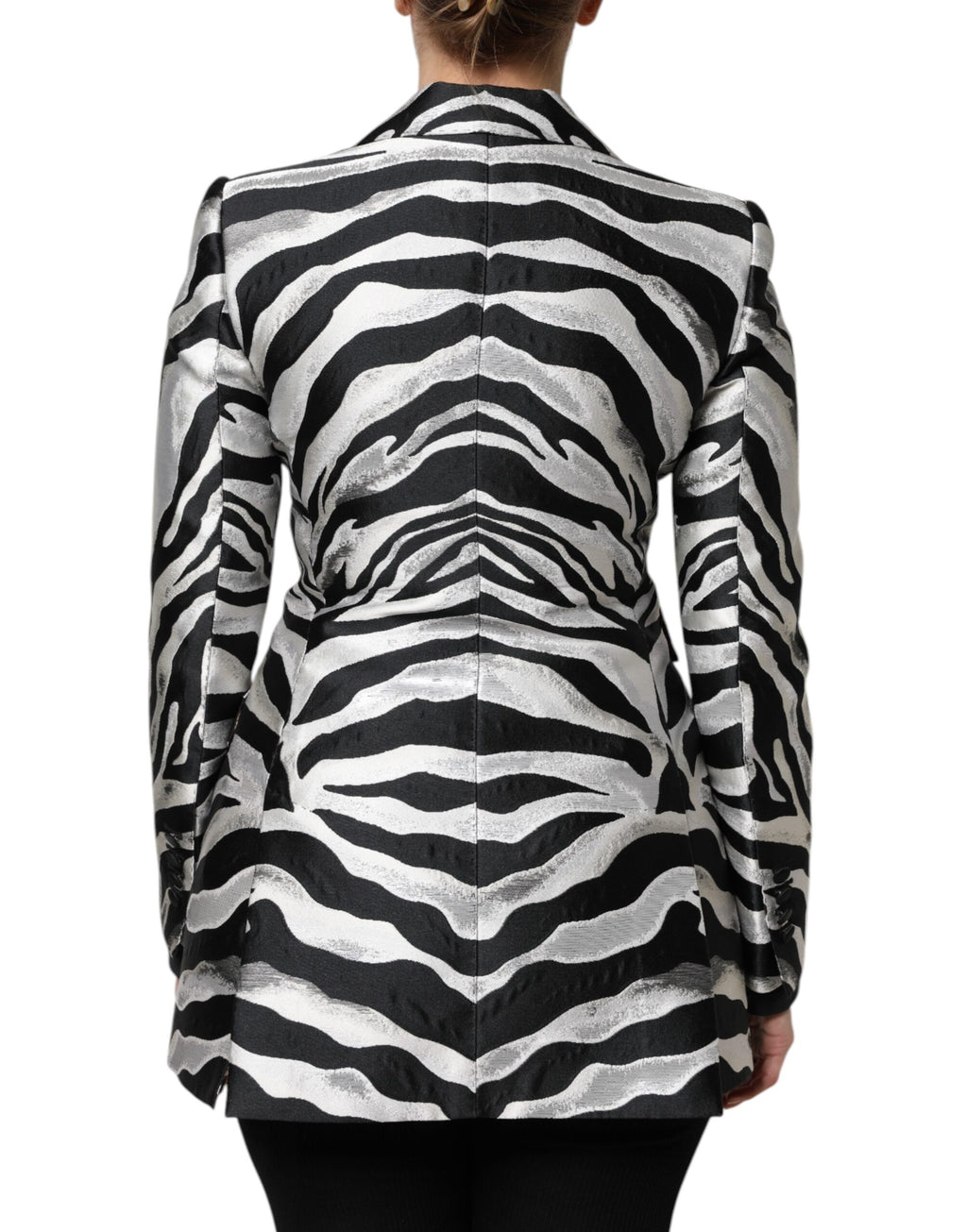 Black White Polyester Women Blazer Jacket
