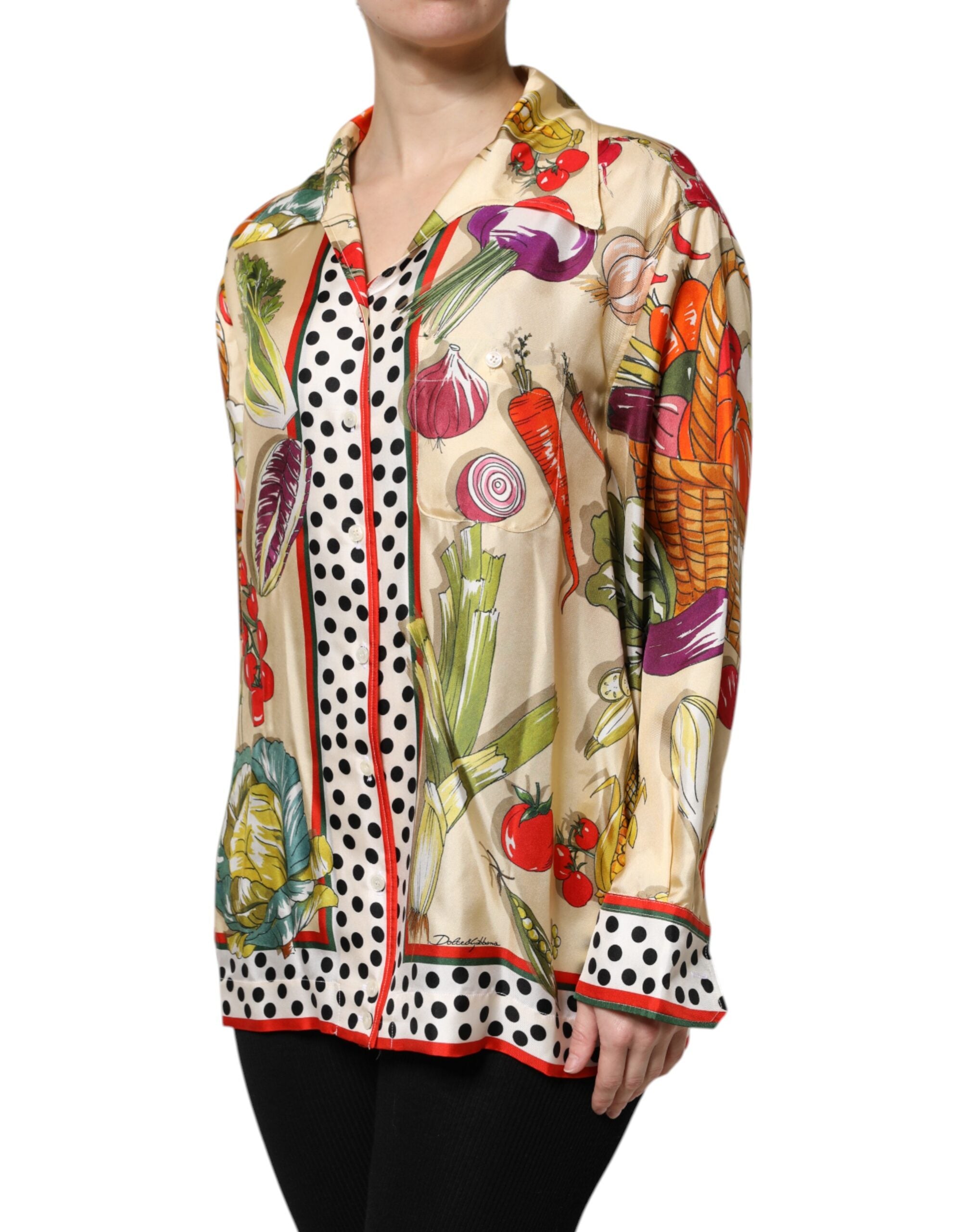Multicolor Vegetables Silk Long Sleeves Top