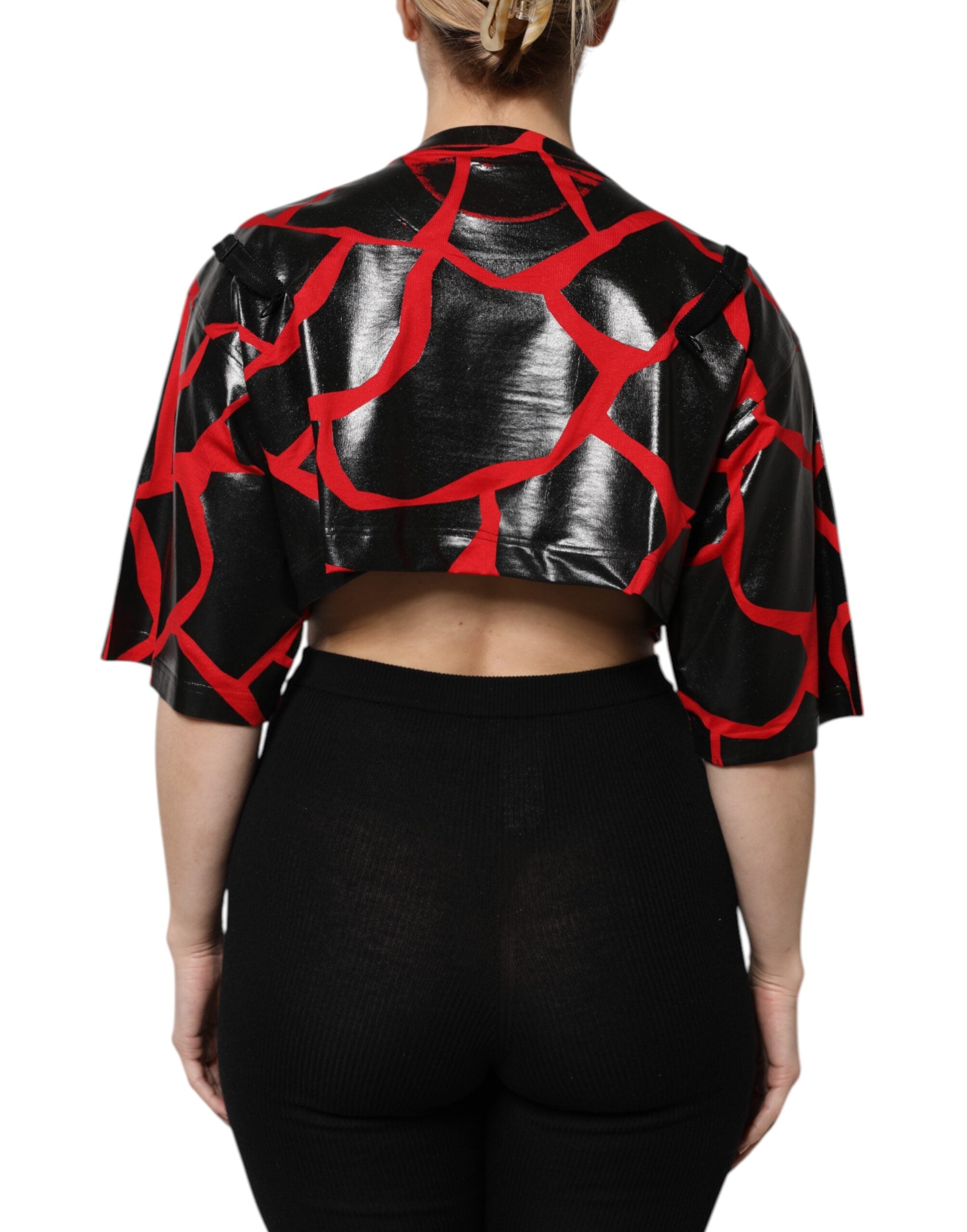 Red Black Cotton Bustier Detailing Cropped Top