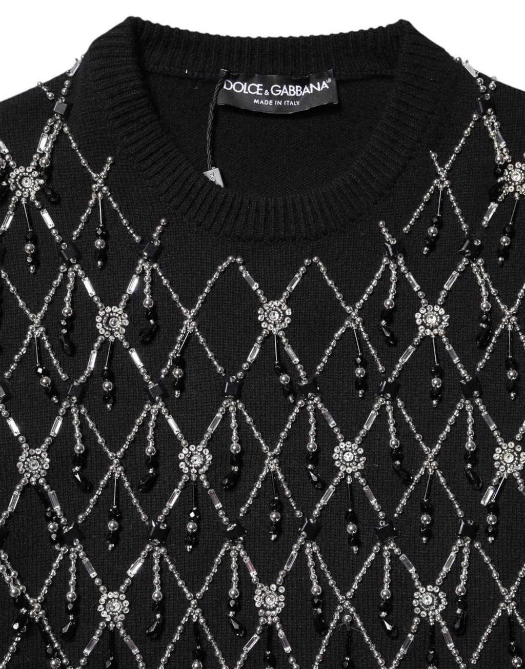 Black Cashmere Embellished Long Sleeves Top