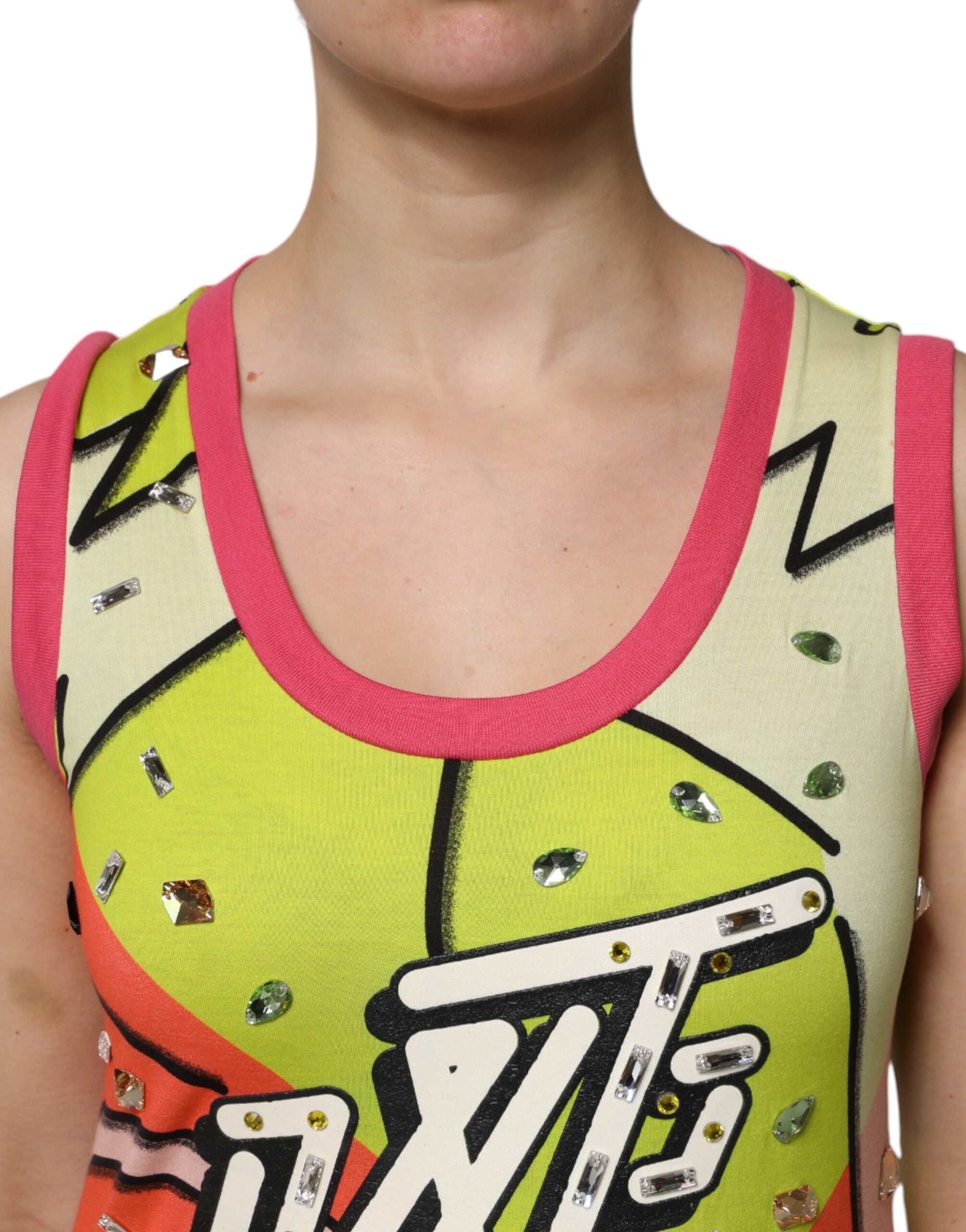 Multicolor Printed Crystal Embellishment Top