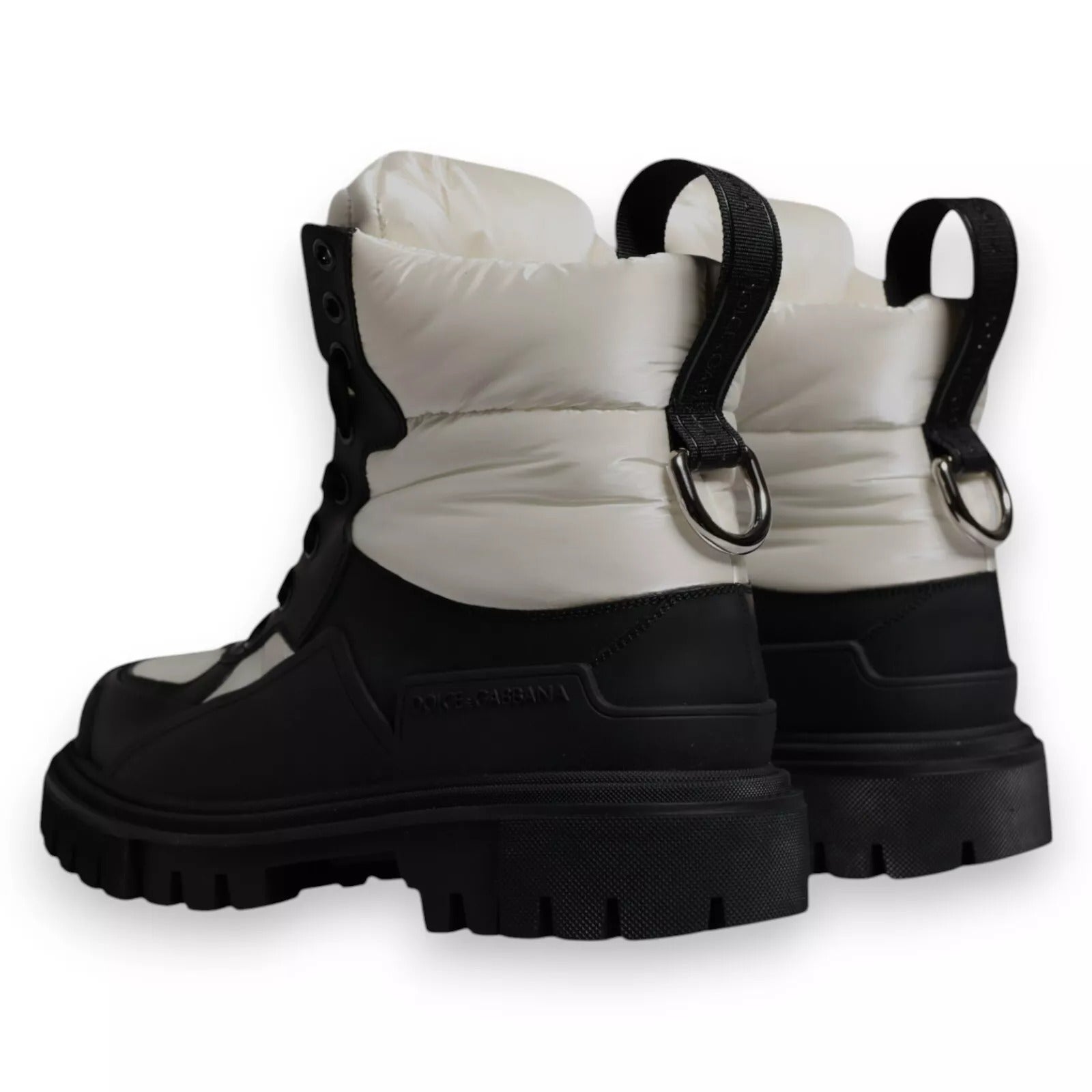 Black White Padded Mid Calf Lace Up Boots Shoes