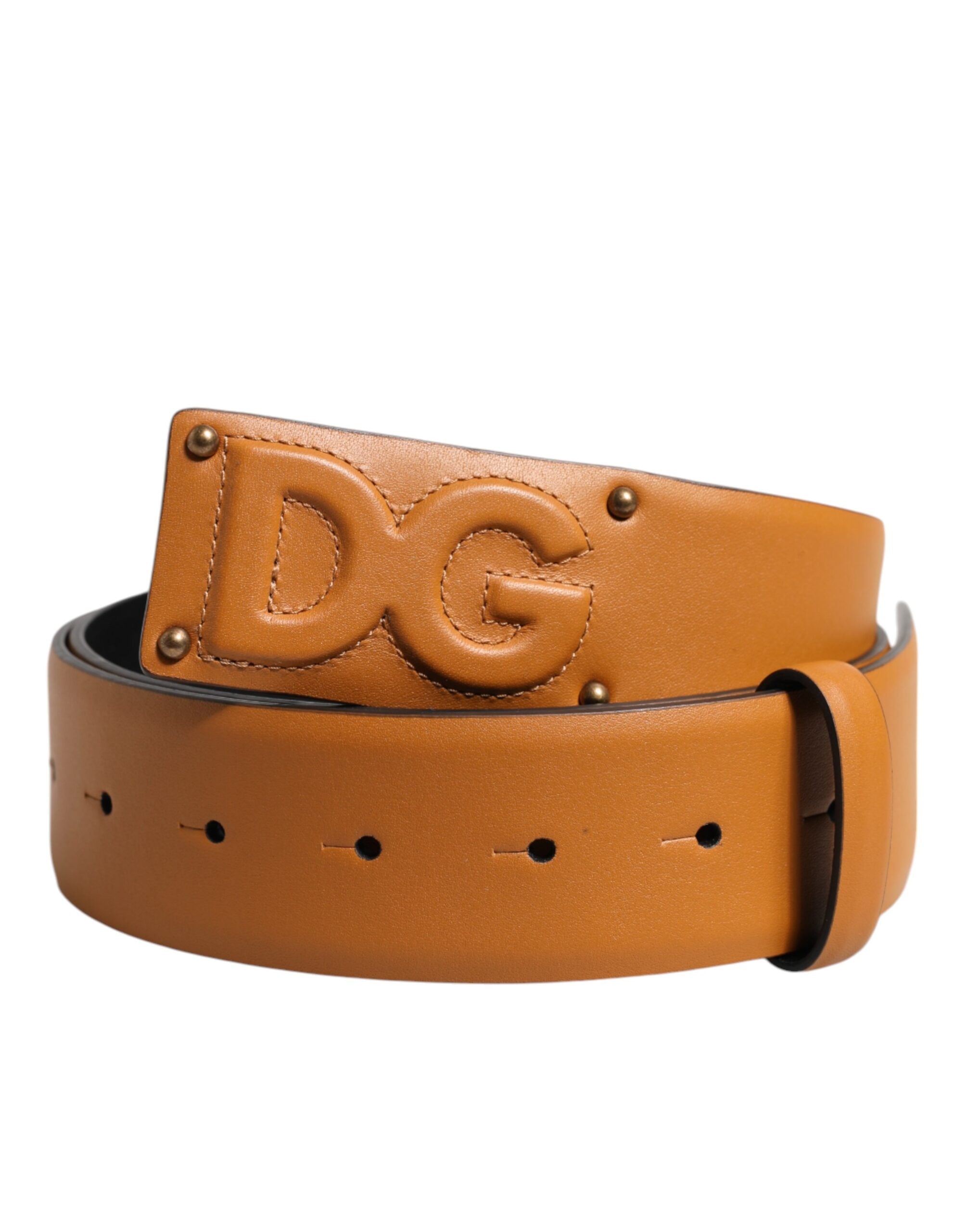 Brown Leather Buckle DG Logo Embossed Belt