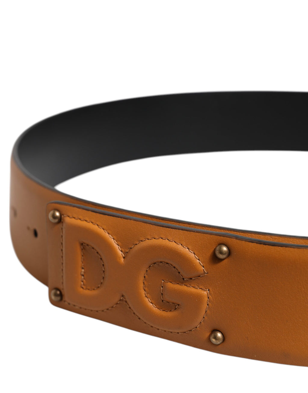 Brown Leather Buckle DG Logo Embossed Belt