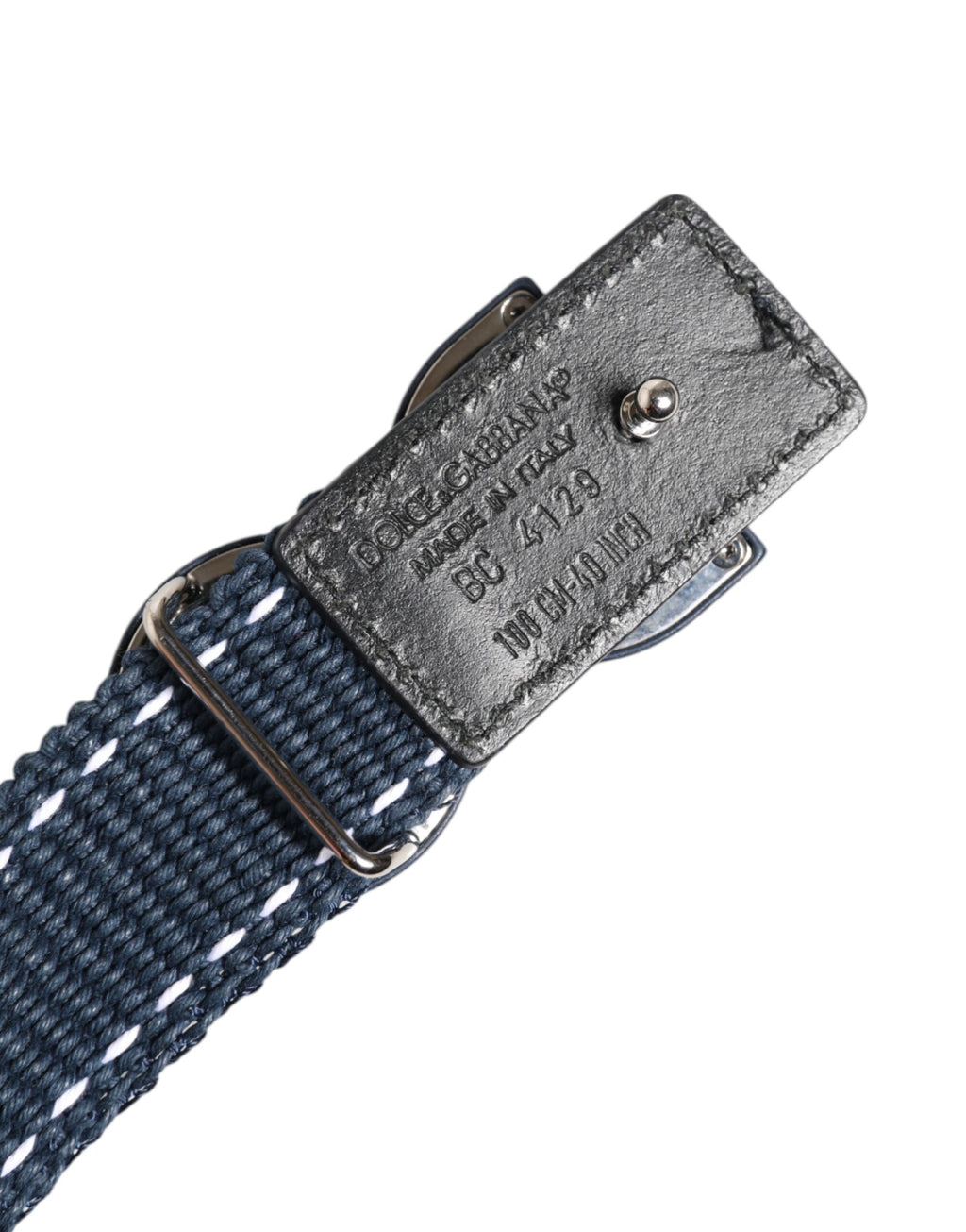 Blue Cotton Leather DG Logo Metal Buckle Belt