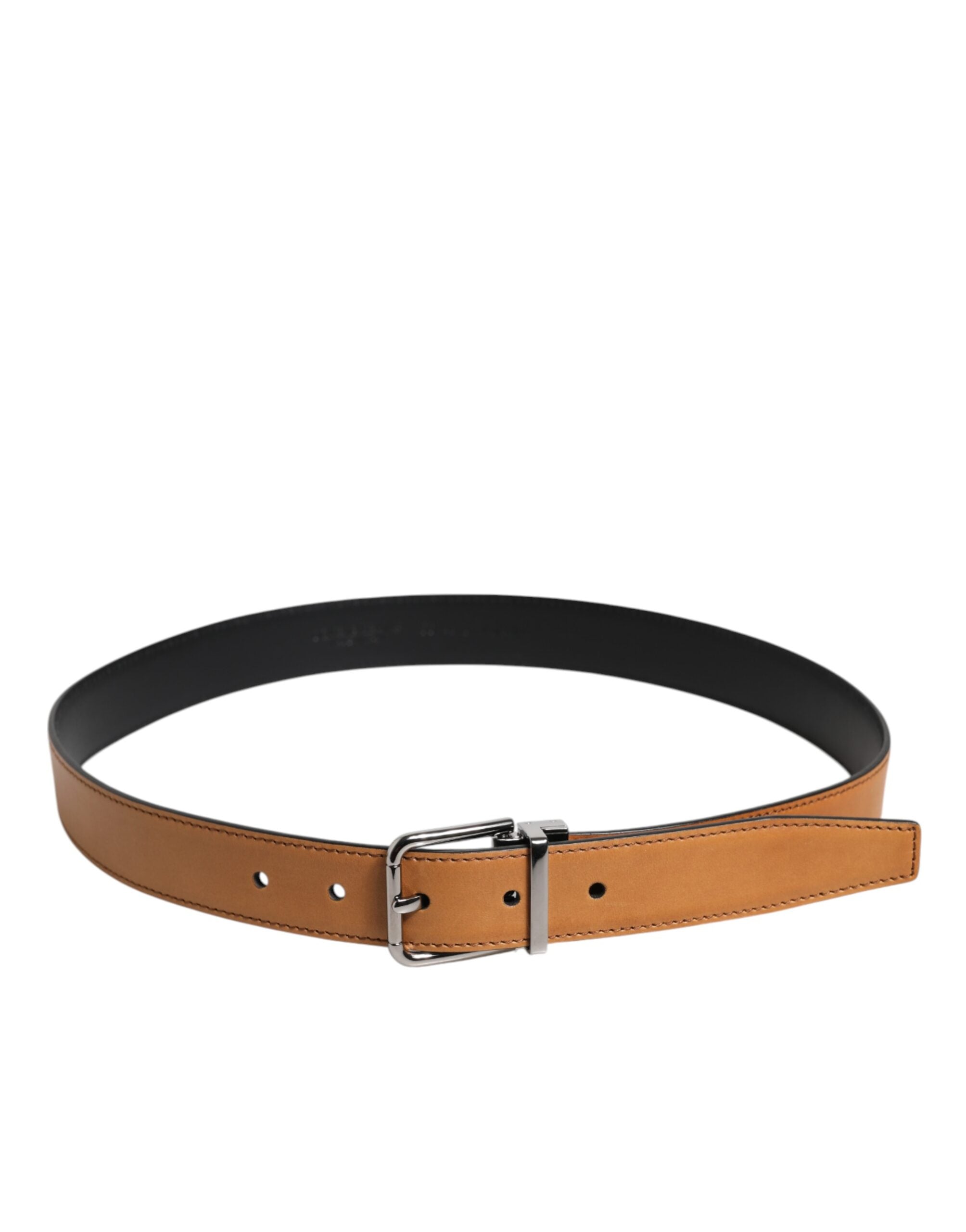 Brown Classic Calf Leather Silver Buckle Belt