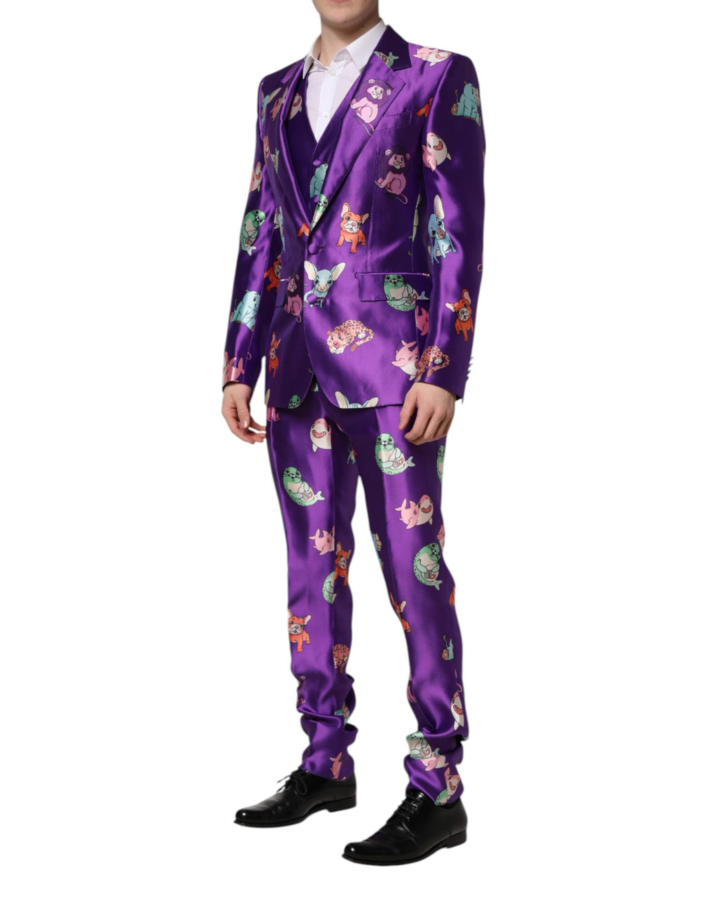 Purple Silk Animal Print 3 Piece Suit