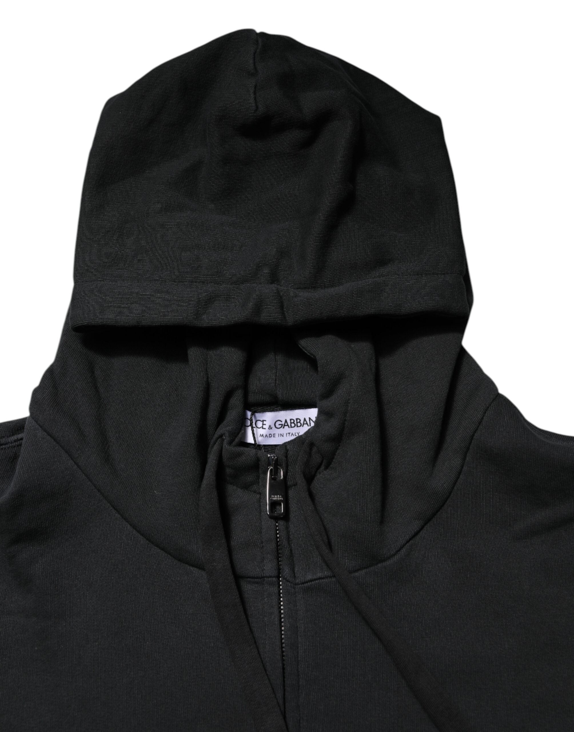 Black Logo Full Zip Hooded Men Sweatshirt Sweater