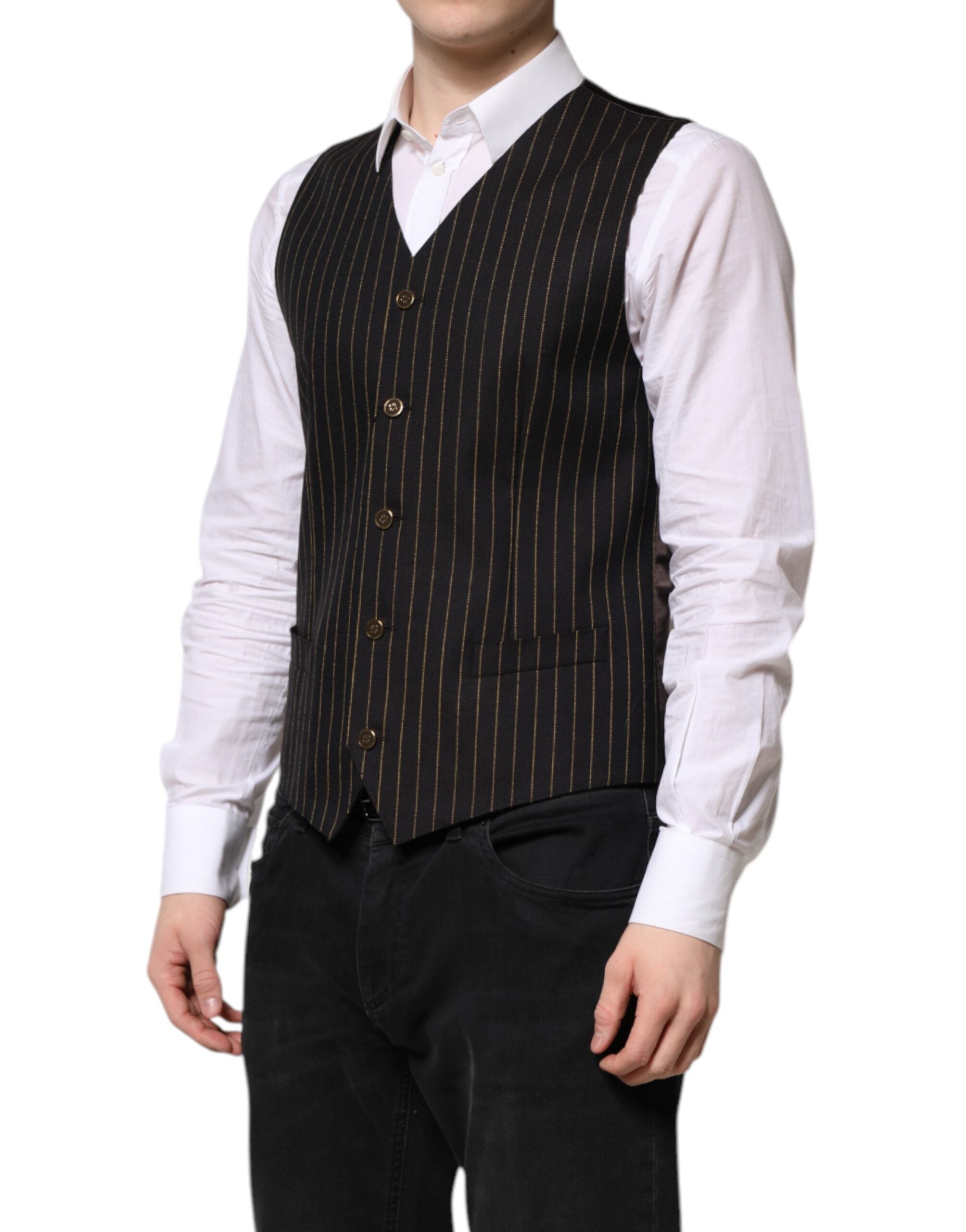 Black Stripes Wool Formal Men Waistcoat Vest
