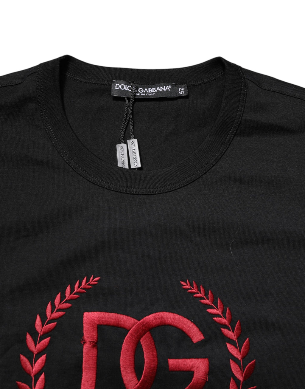 Black Cotton Embroidered Crew Neck T-shirt