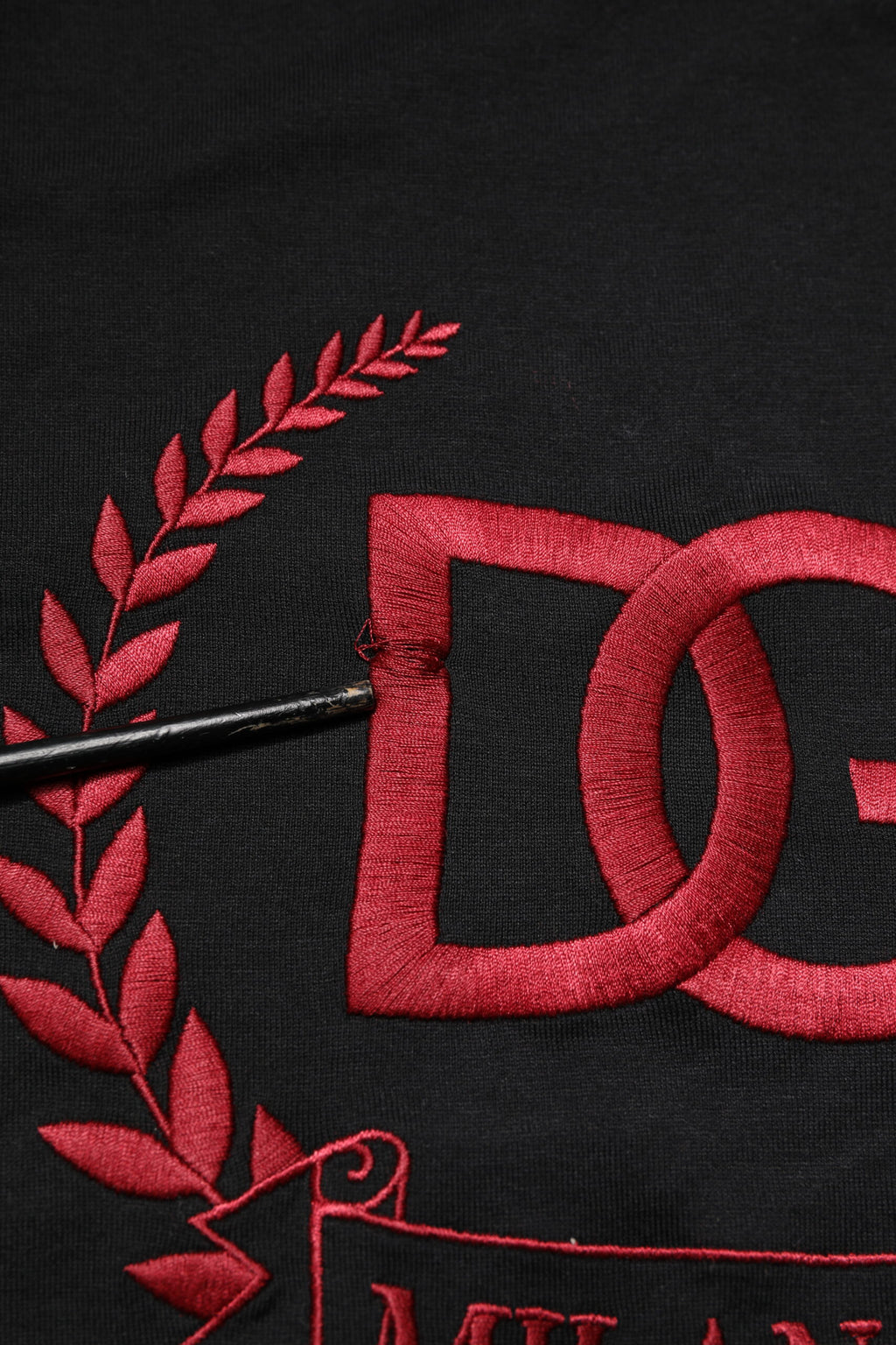 Black Cotton Embroidered Crew Neck T-shirt