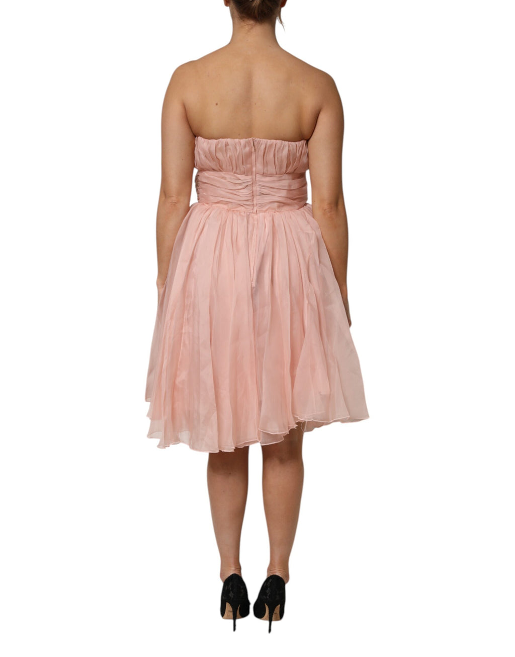 Pink Silk Chiffon A-line Pleated Midi Dress