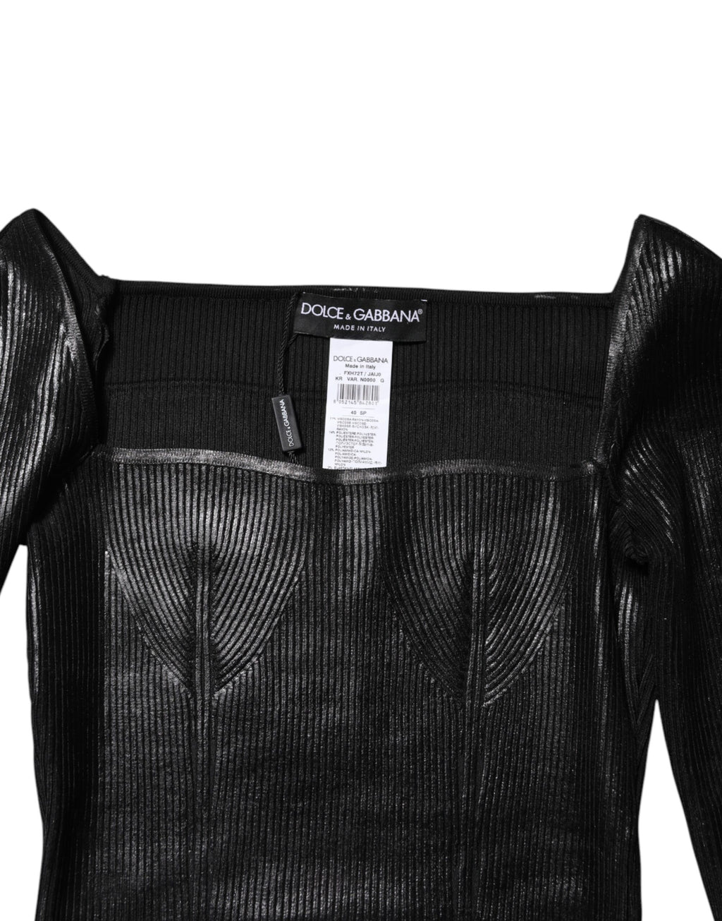 Black Viscose Long Sleeves Fitted Blouse Top