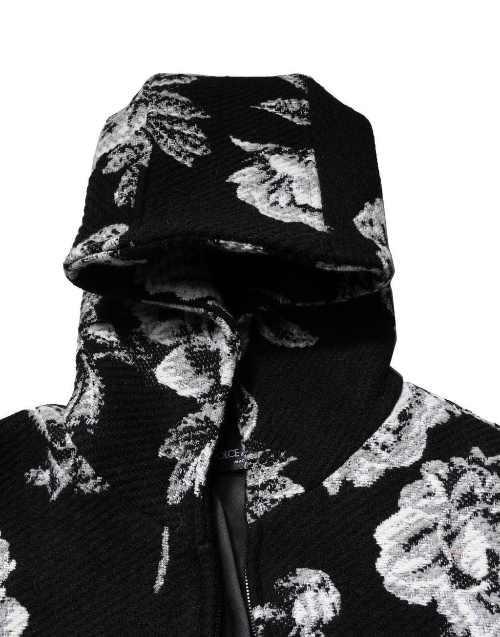 Black Wool Floral Printed Men Hooded Jacket