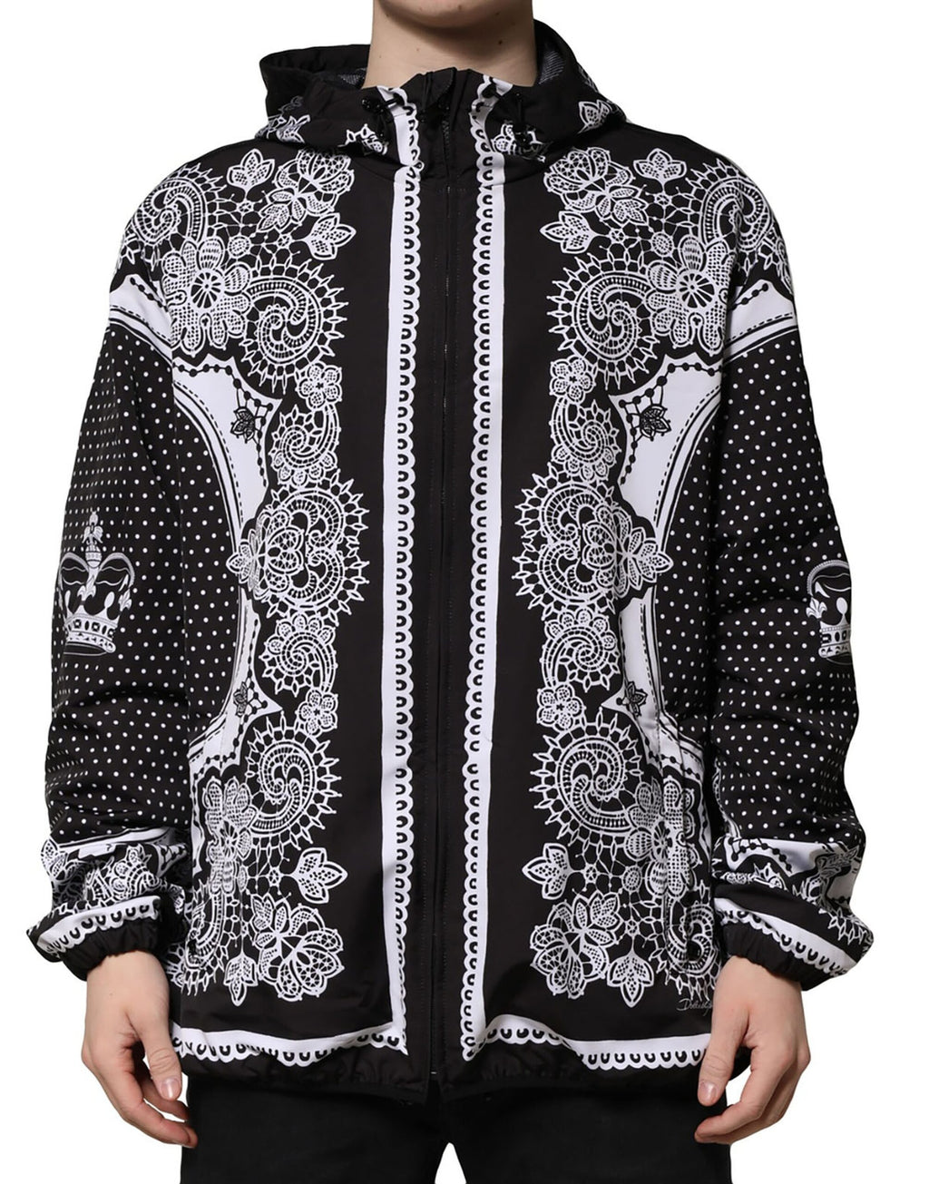 Black Bandana Print Hooded Bomber Jacket